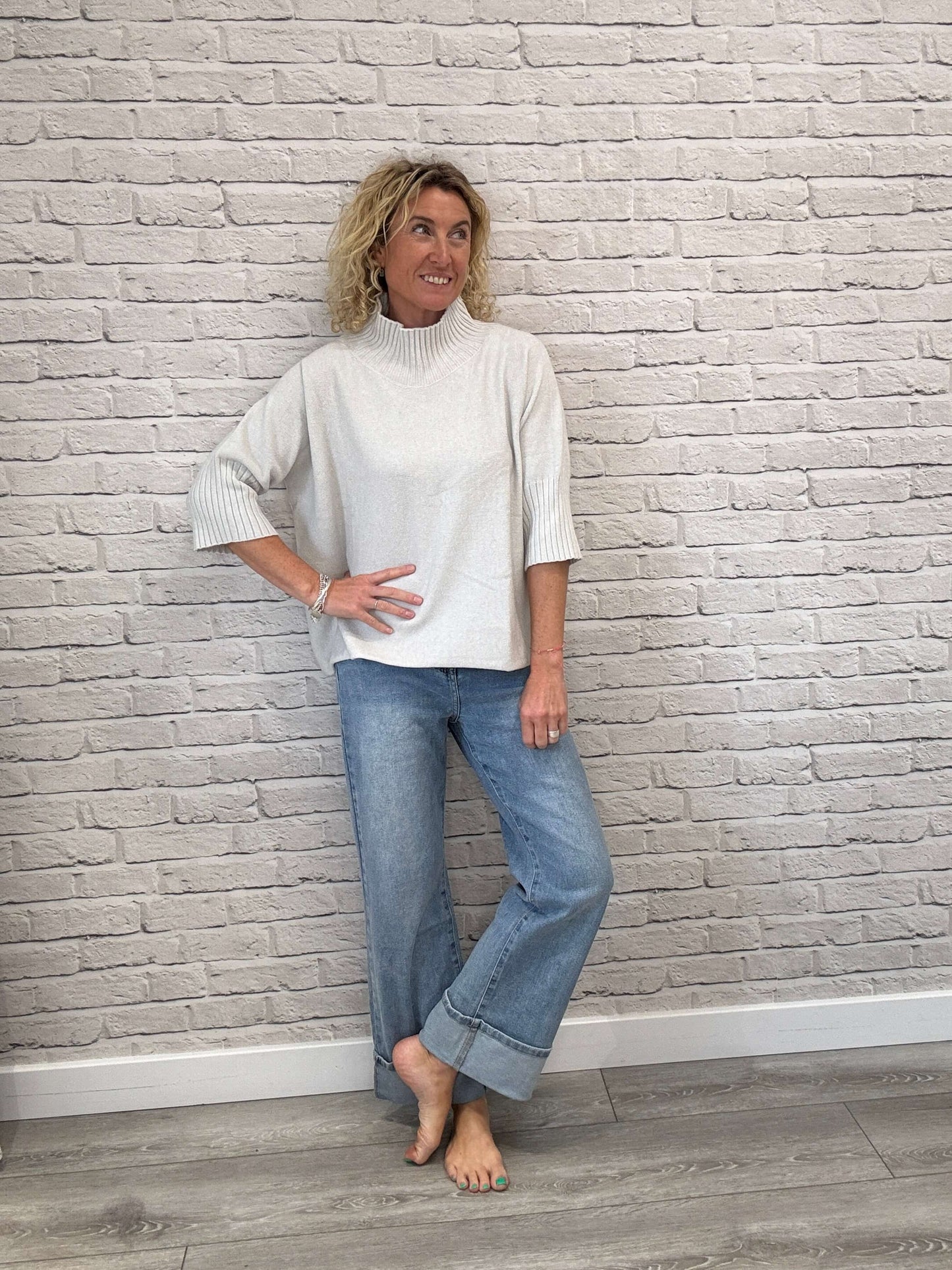 Rockafella High Waist Cuffed Jeans | Faded Denim