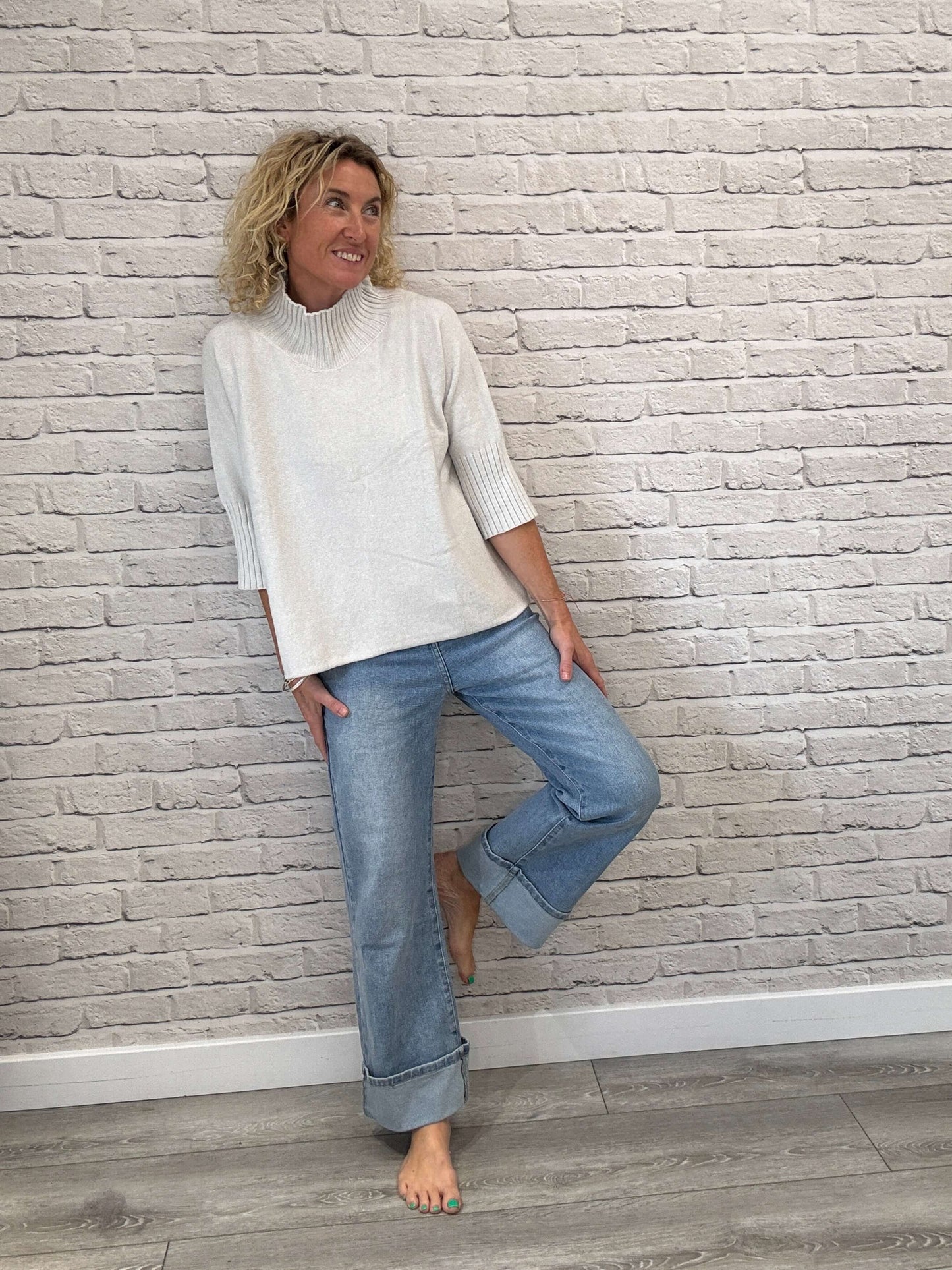 Rockafella High Waist Cuffed Jeans | Faded Denim