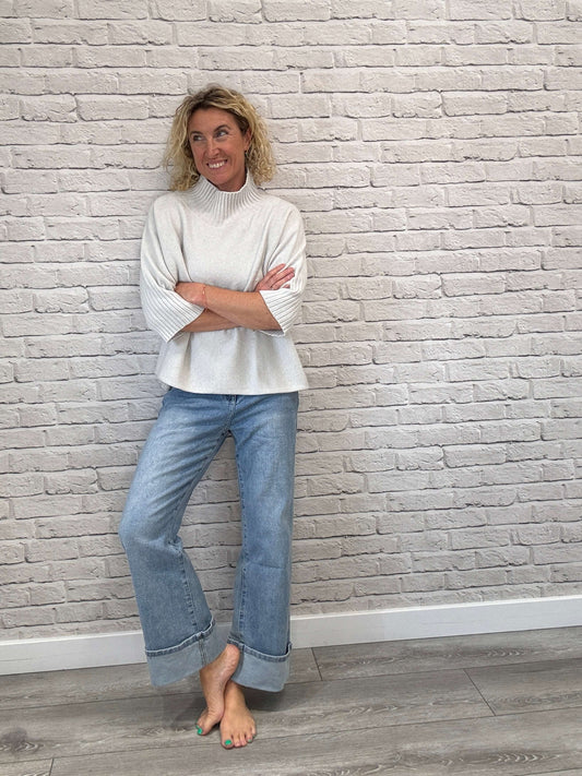 Rockafella High Waist Cuffed Jeans | Faded Denim