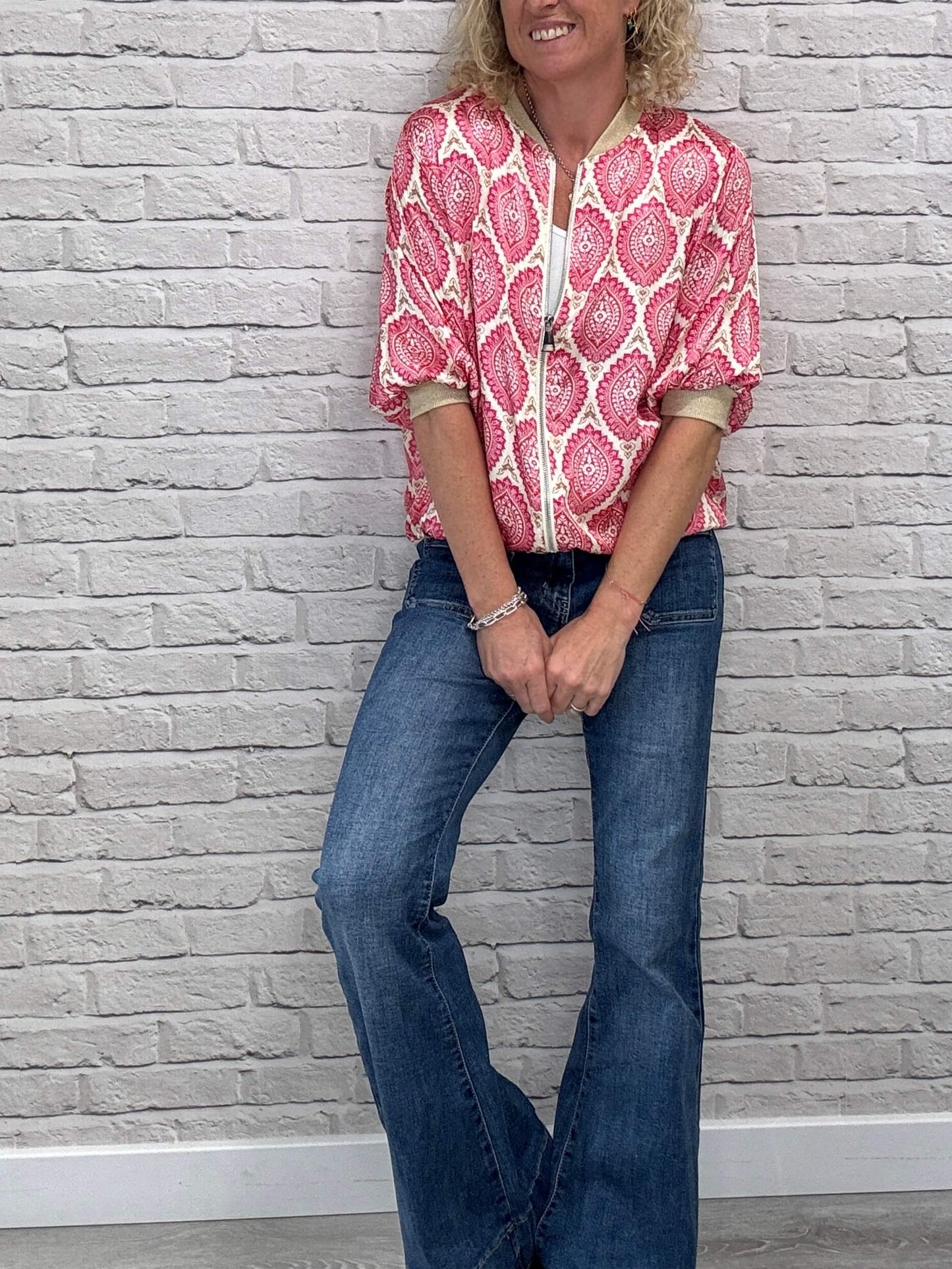 Enya Mix Silk Bomber | Pink & Gold