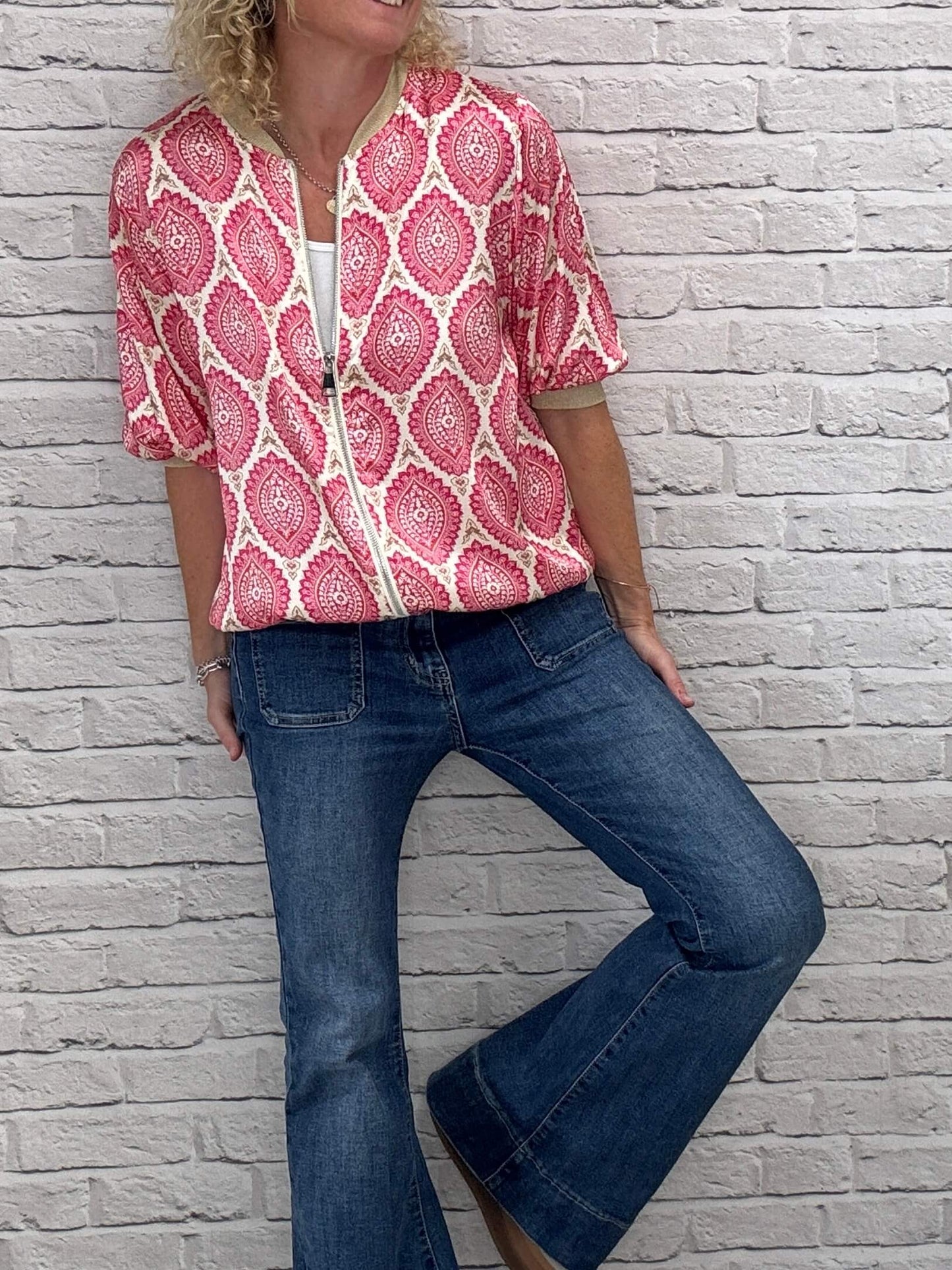 Enya Mix Silk Bomber | Pink & Gold