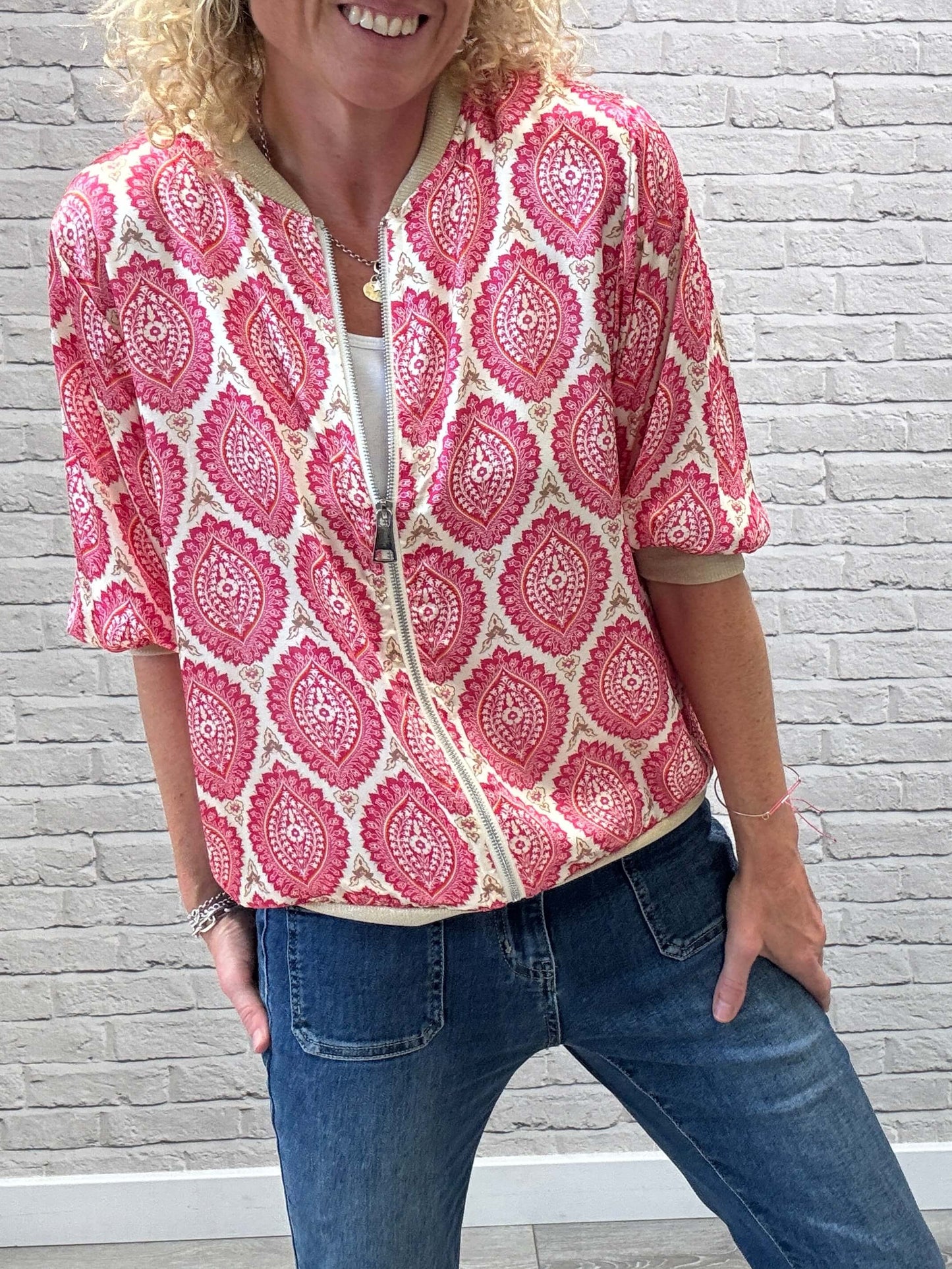 Enya Mix Silk Bomber | Pink & Gold