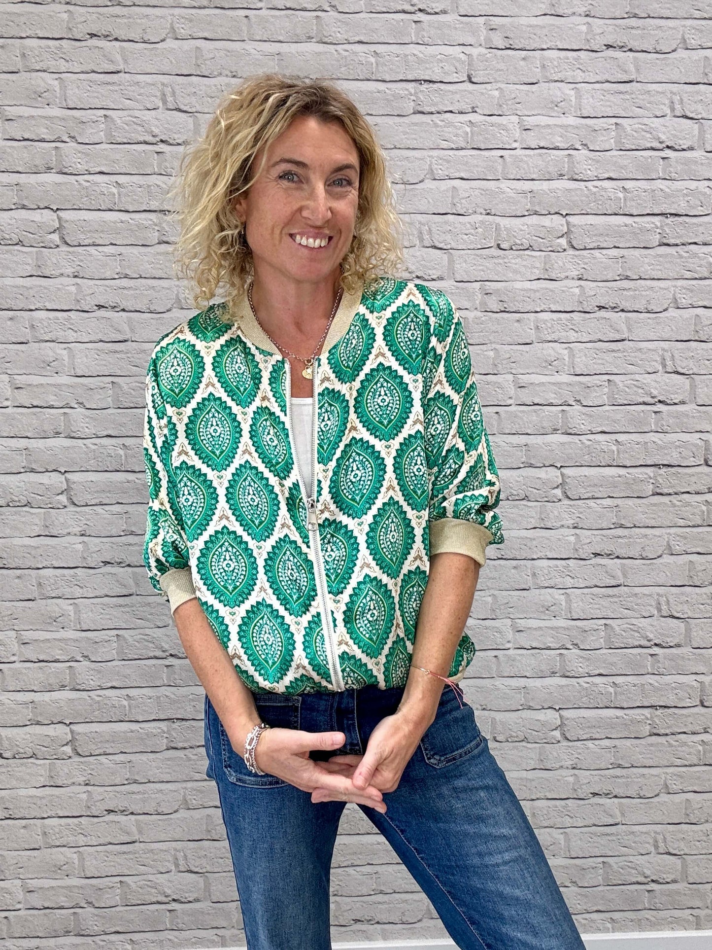 Enya Mix Silk Bomber | Emerald & Gold