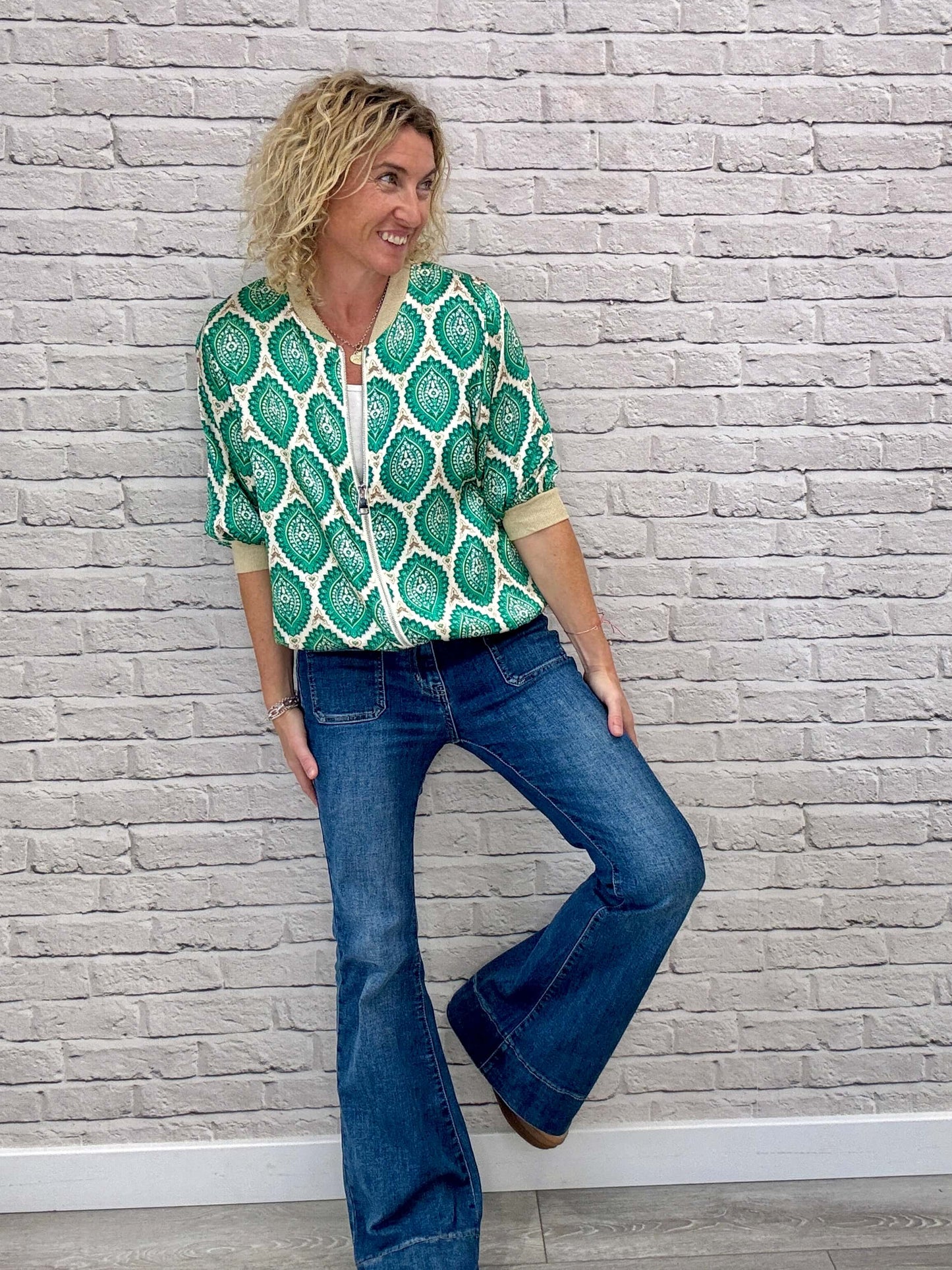 Enya Mix Silk Bomber | Emerald & Gold