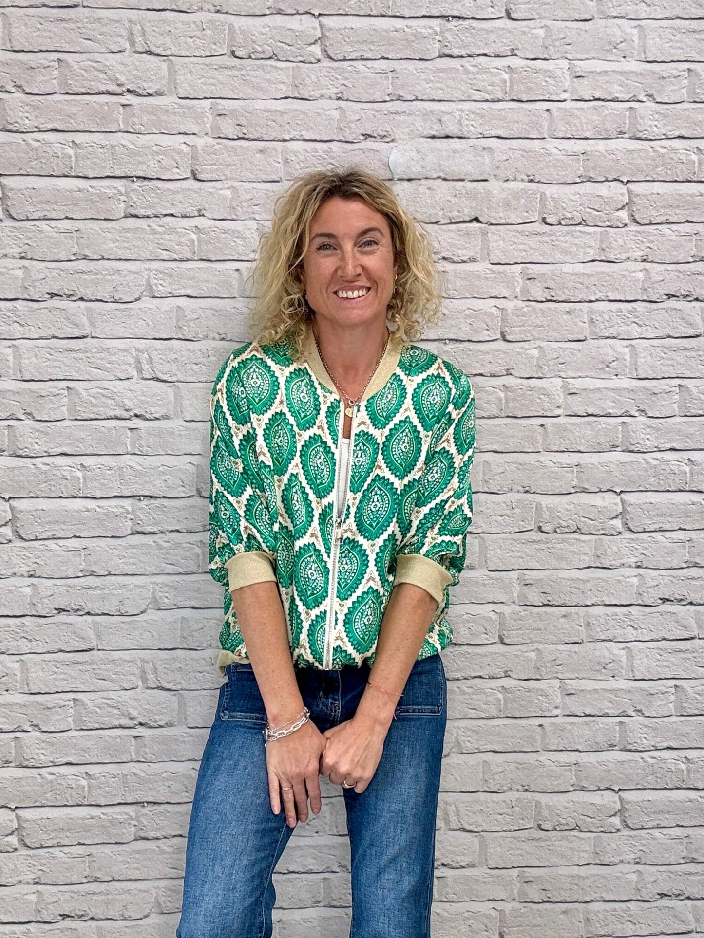 Enya Mix Silk Bomber | Emerald & Gold