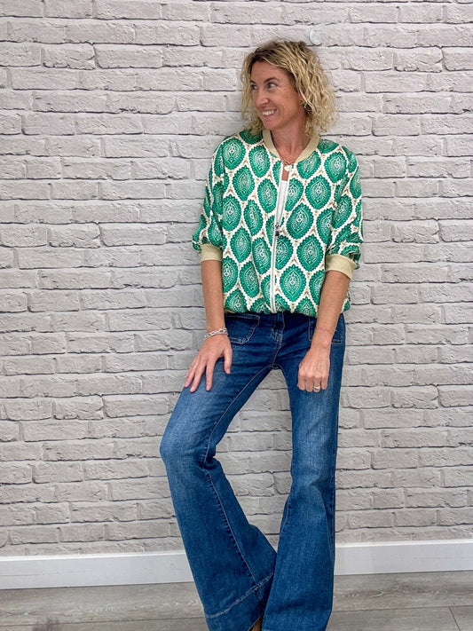 Enya Mix Silk Bomber | Emerald & Gold