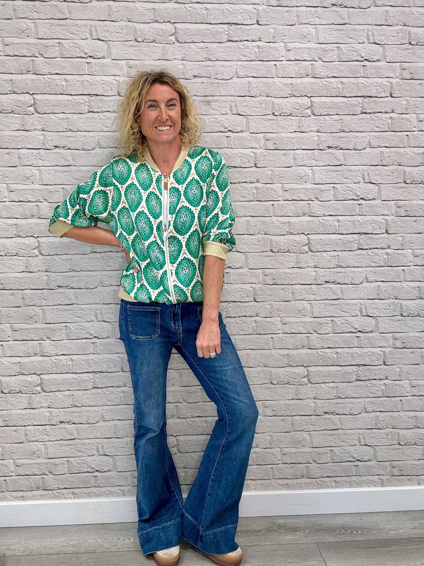 Enya Mix Silk Bomber | Emerald & Gold