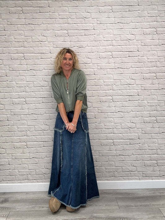 The Detroit Flared Denim Maxi Skirt