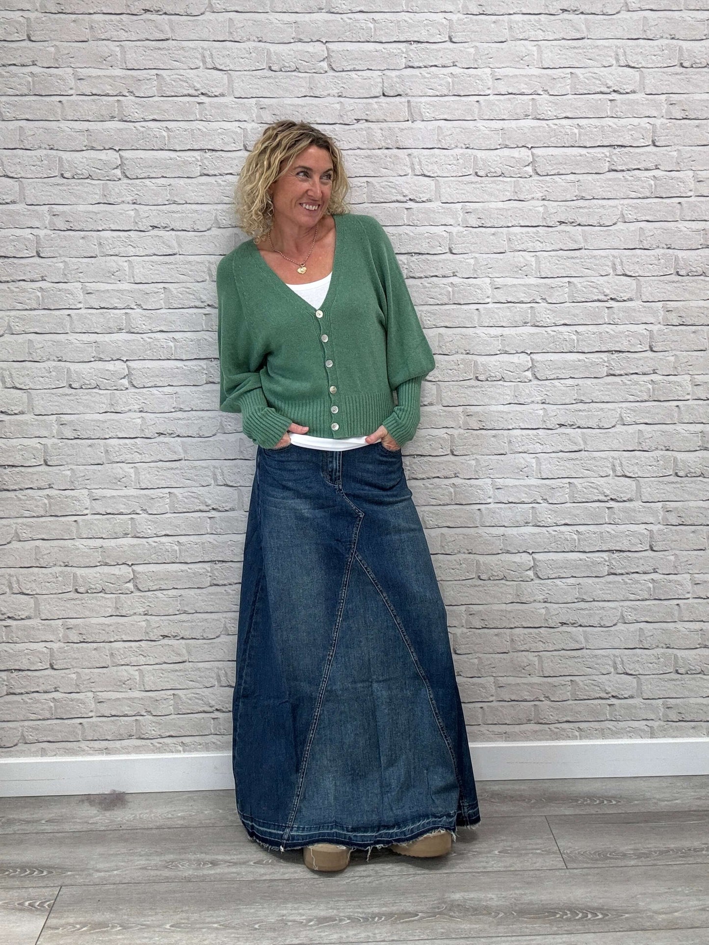 The Brixton Flared Denim Maxi Skirt