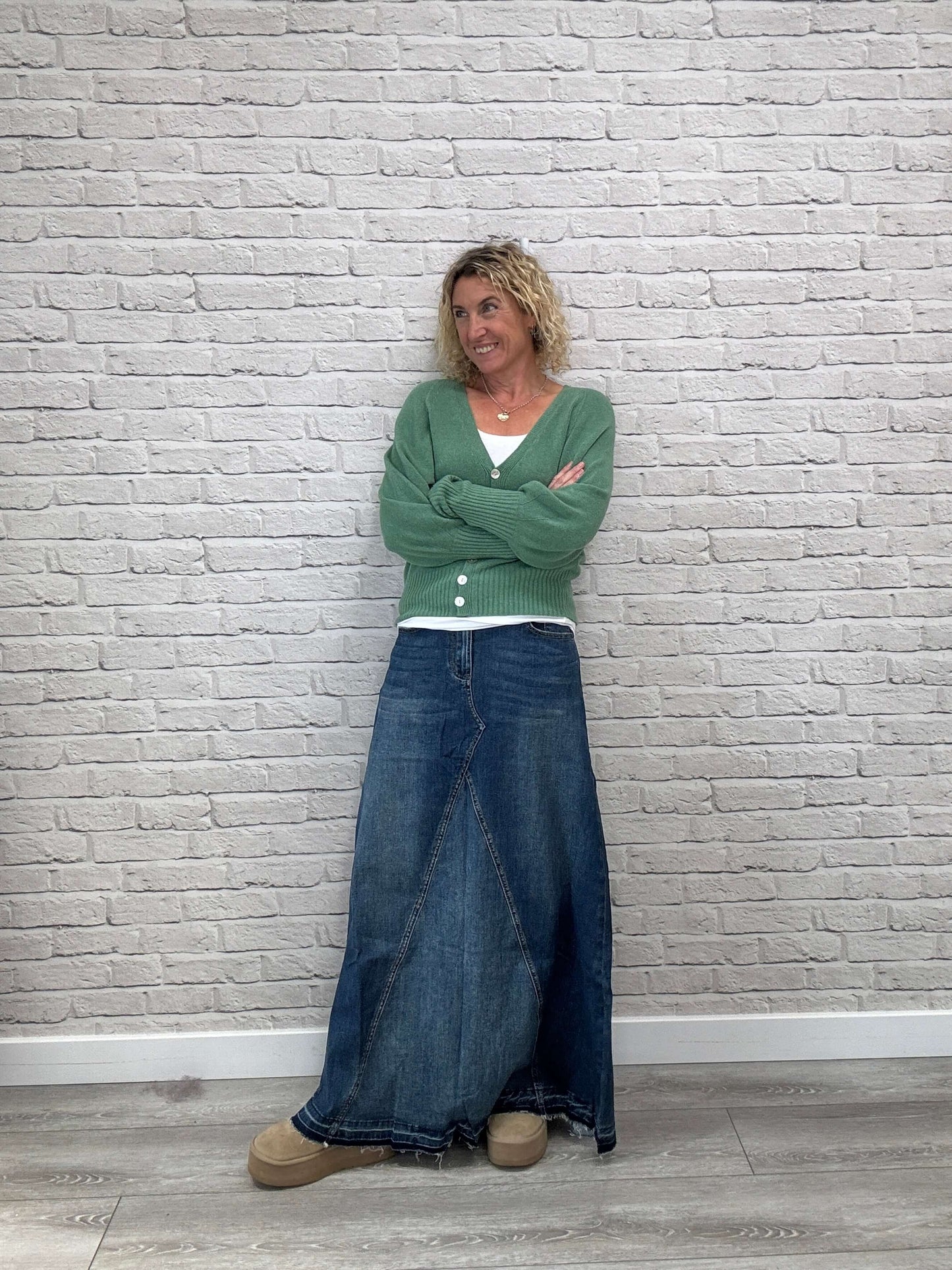 The Brixton Flared Denim Maxi Skirt