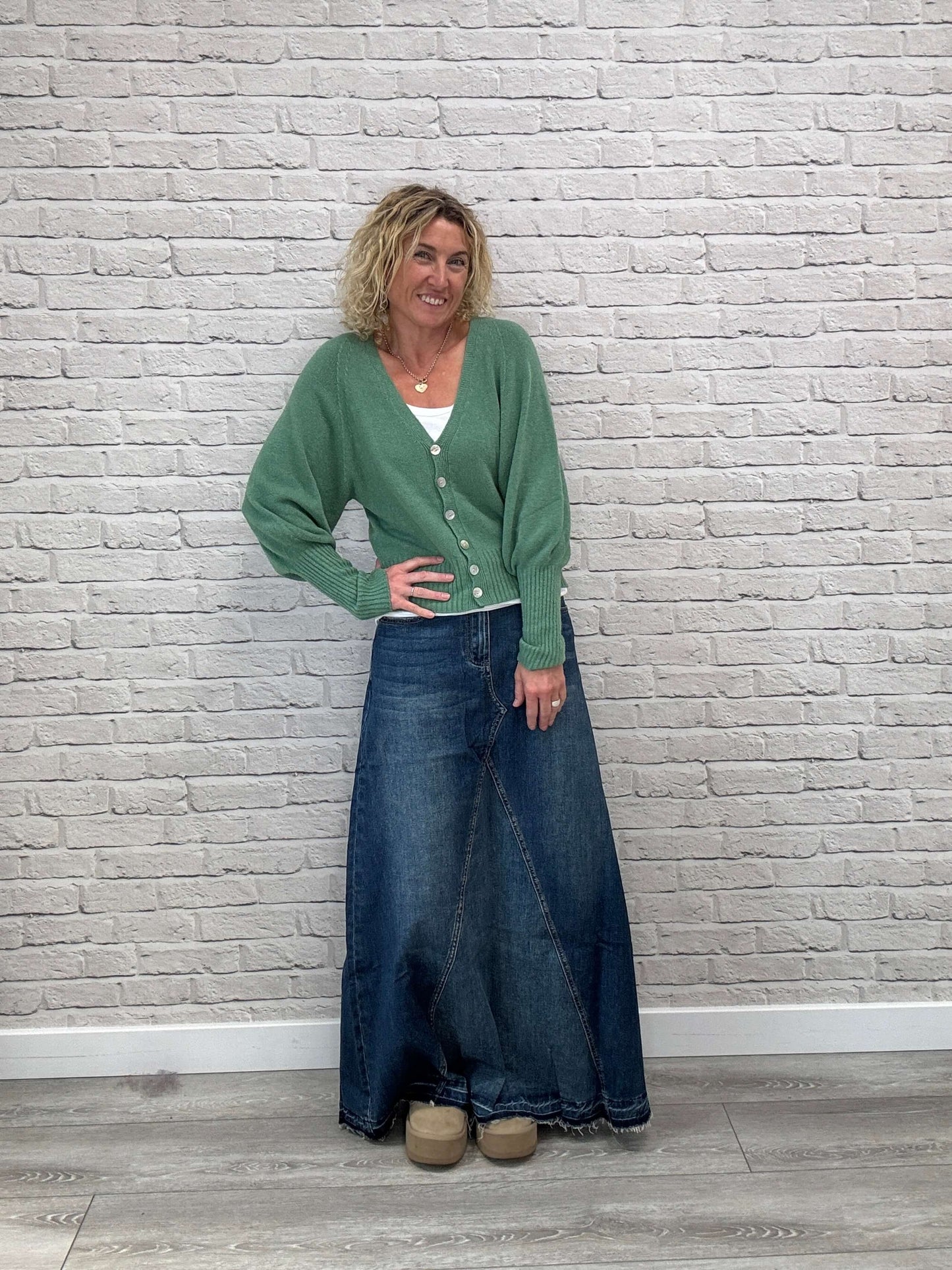 The Brixton Flared Denim Maxi Skirt