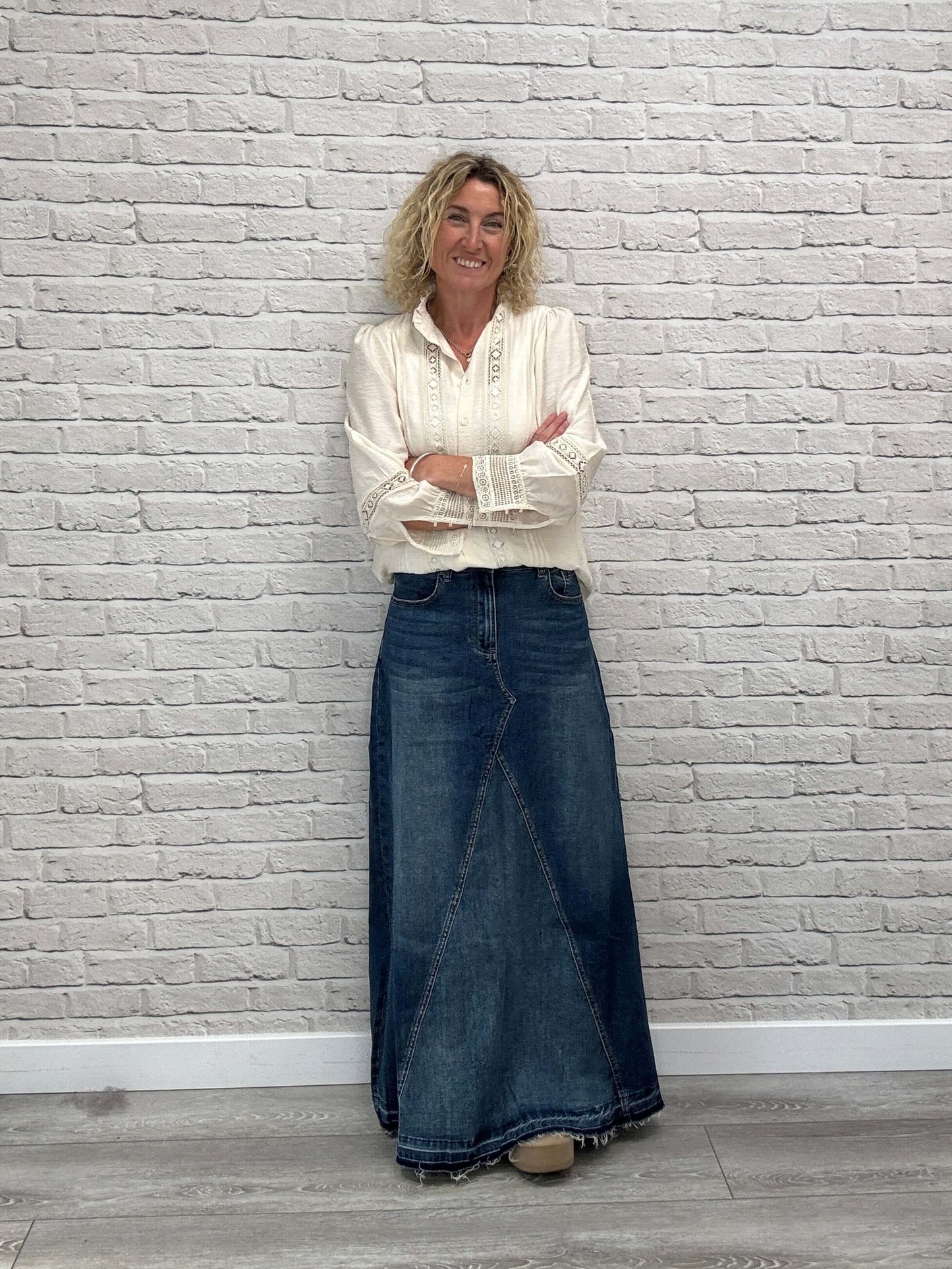 The Brixton Flared Denim Maxi Skirt
