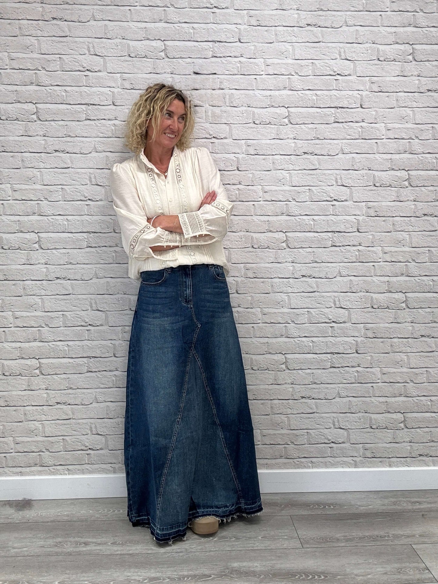 The Brixton Flared Denim Maxi Skirt