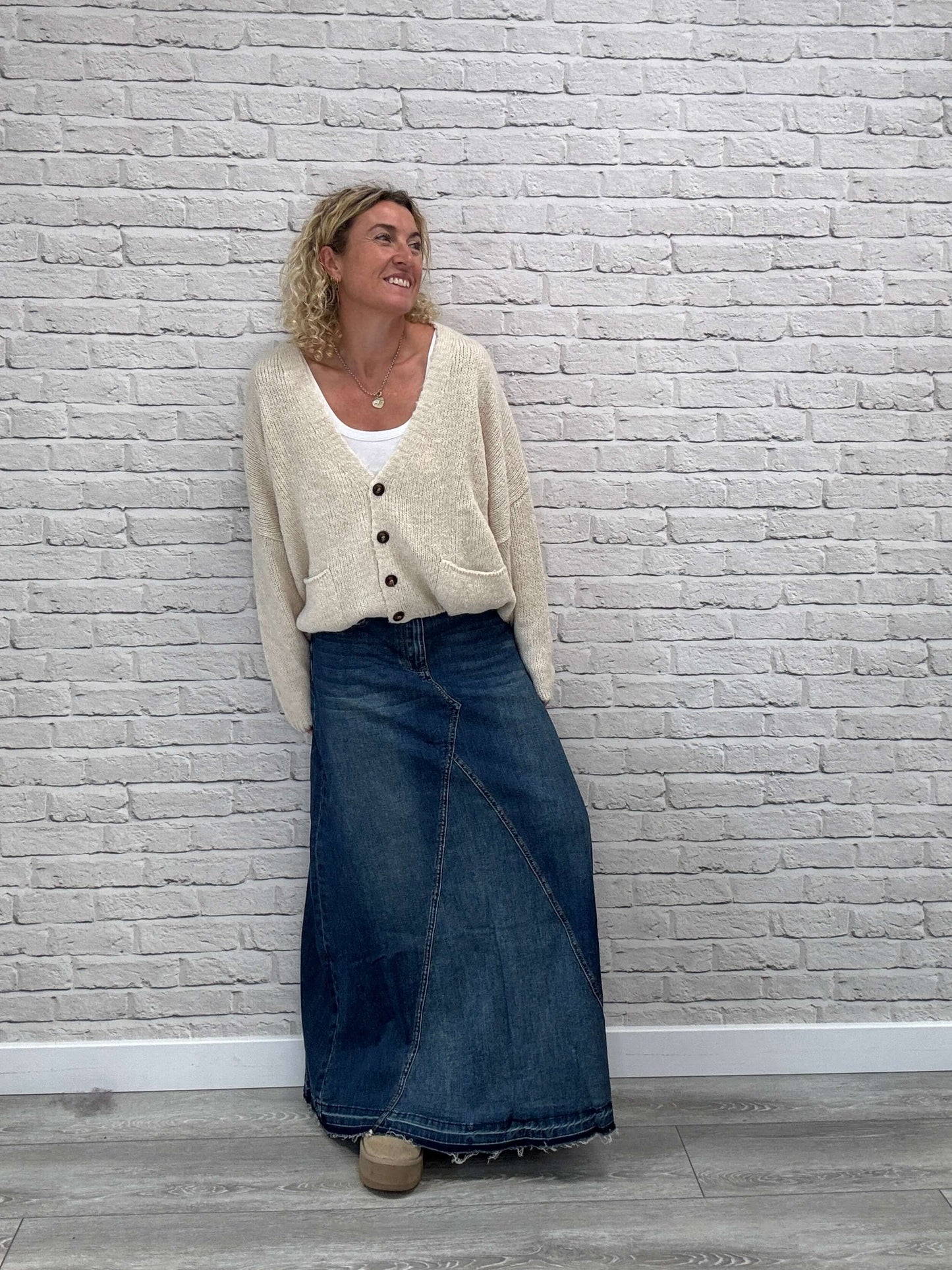 The Brixton Flared Denim Maxi Skirt