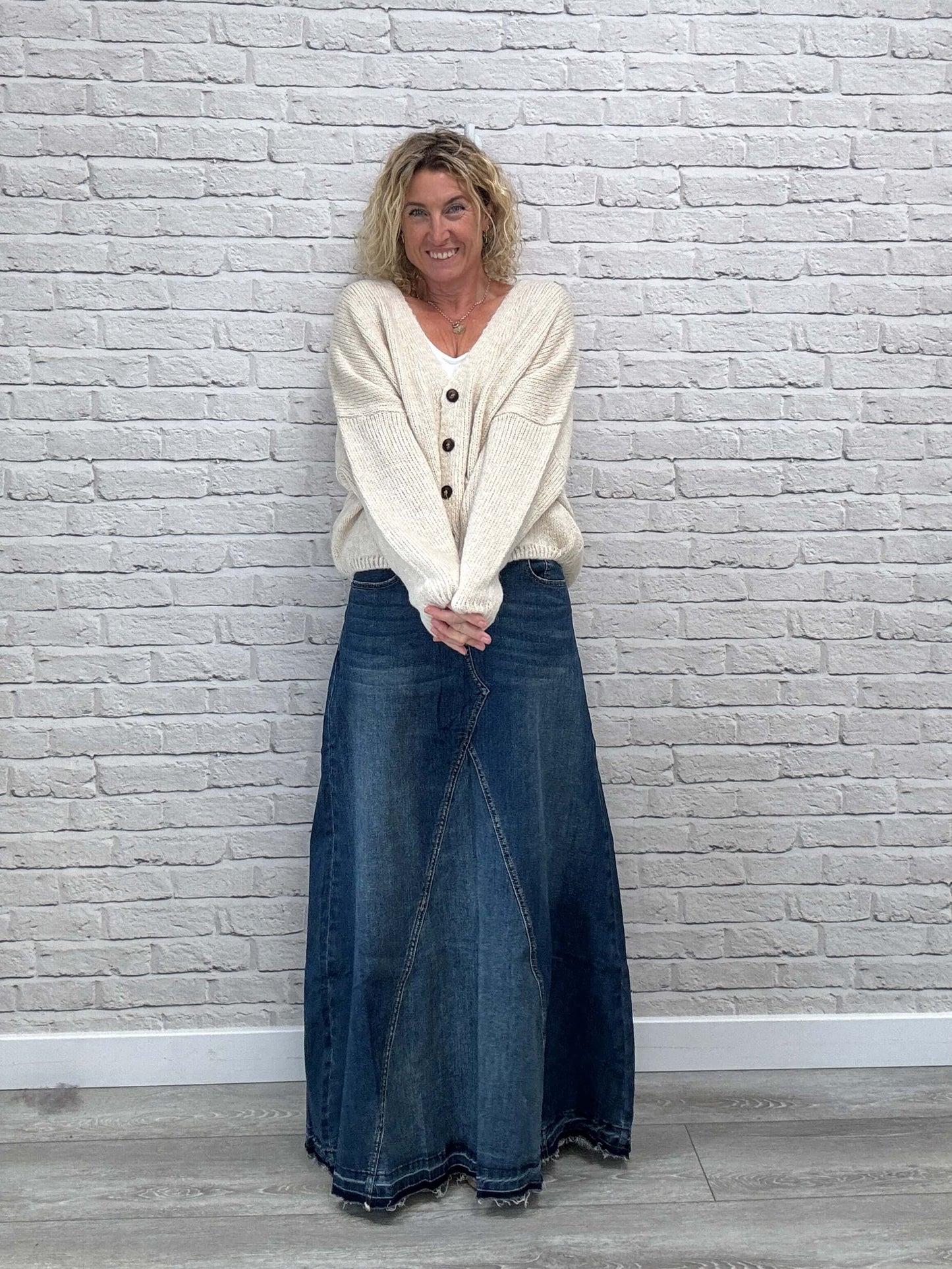 The Brixton Flared Denim Maxi Skirt