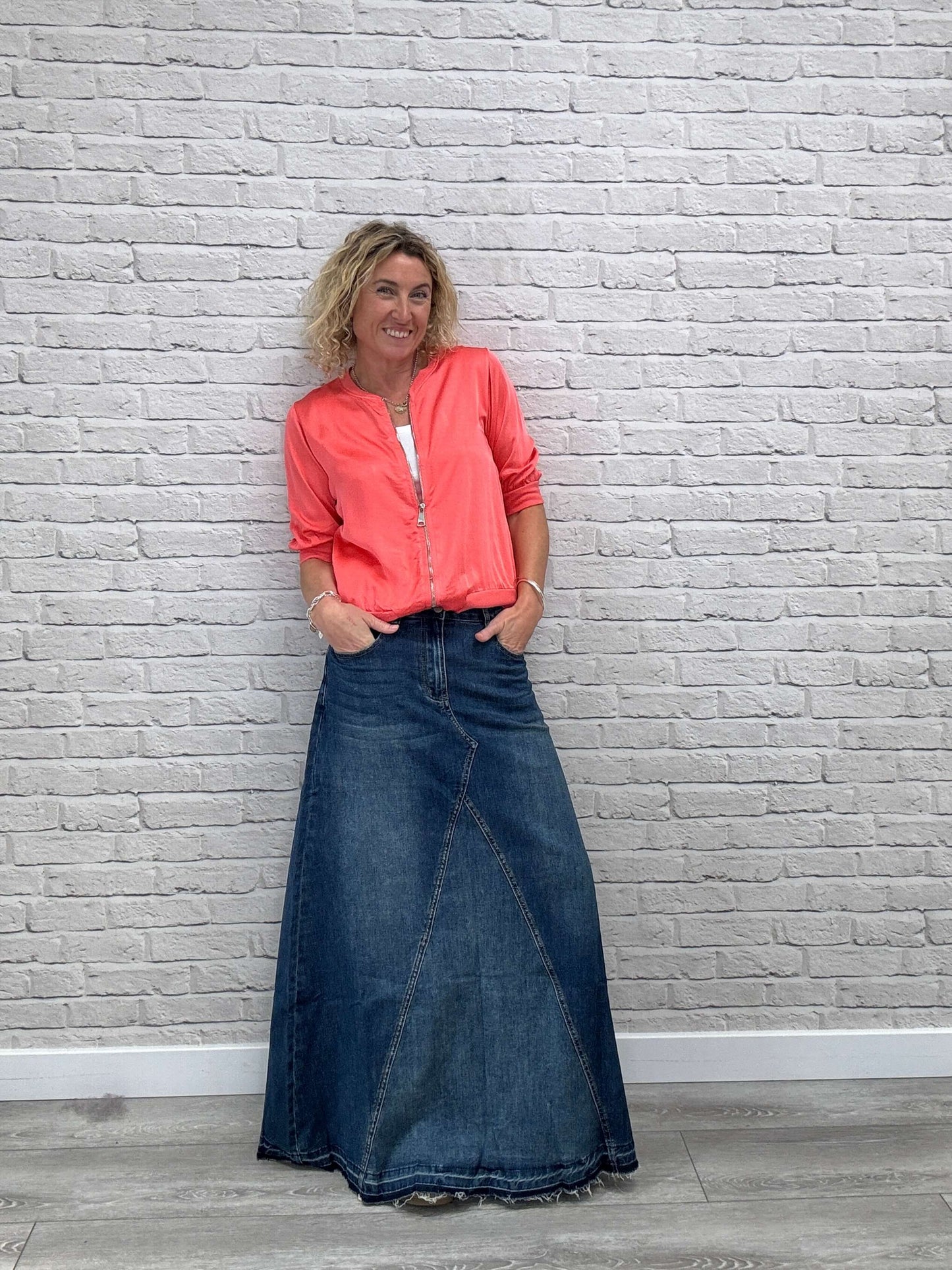 Rene Mix Silk Bomber | Coral