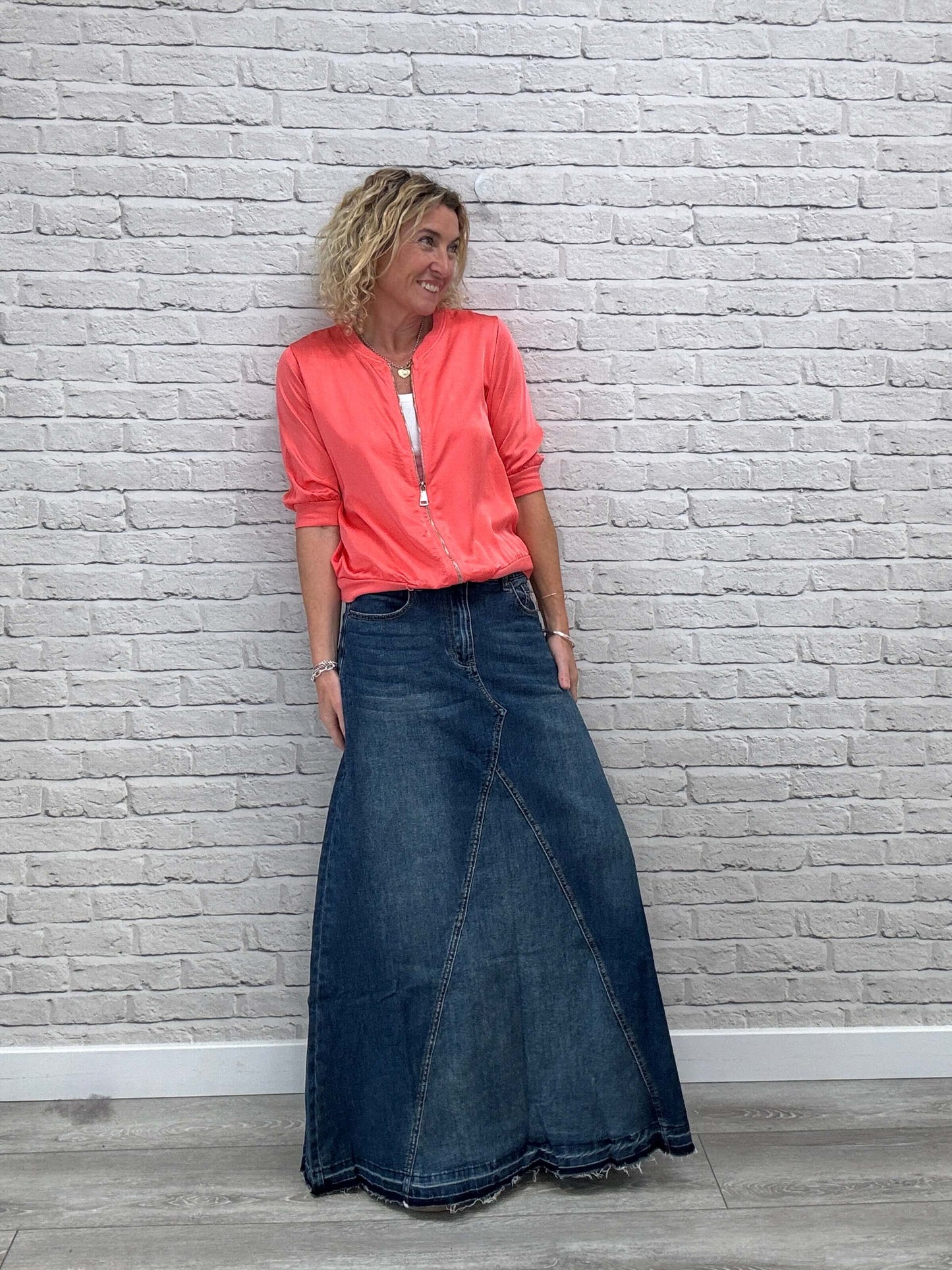 Rene Mix Silk Bomber | Coral