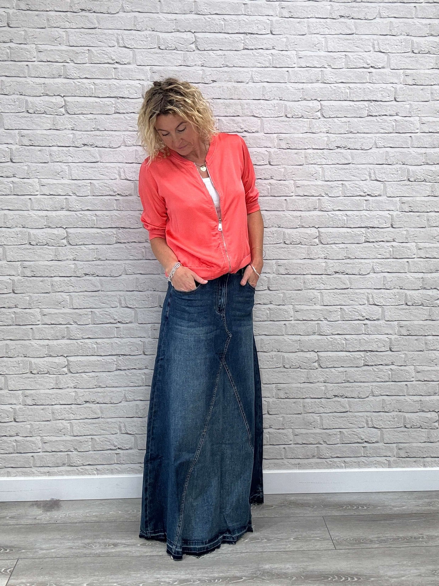 Rene Mix Silk Bomber | Coral