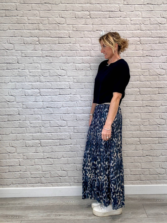 Cambridge Maxi Skirt | Navy Leopard