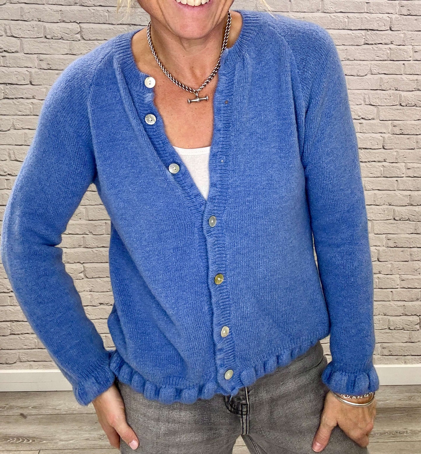 Alpaca Blend Ruffle Trim Jumper | Bluebell