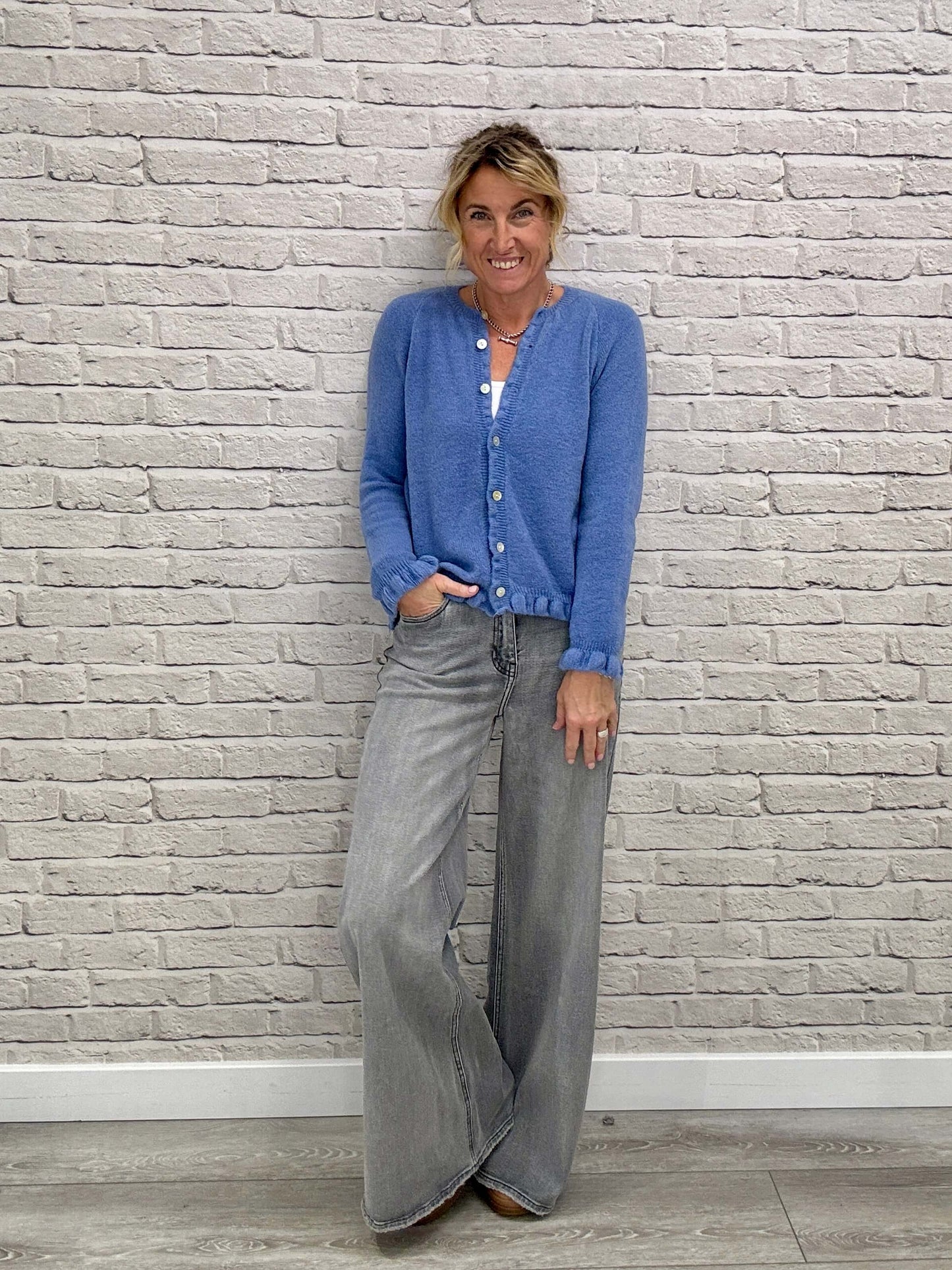 Alpaca Blend Ruffle Trim Jumper | Bluebell