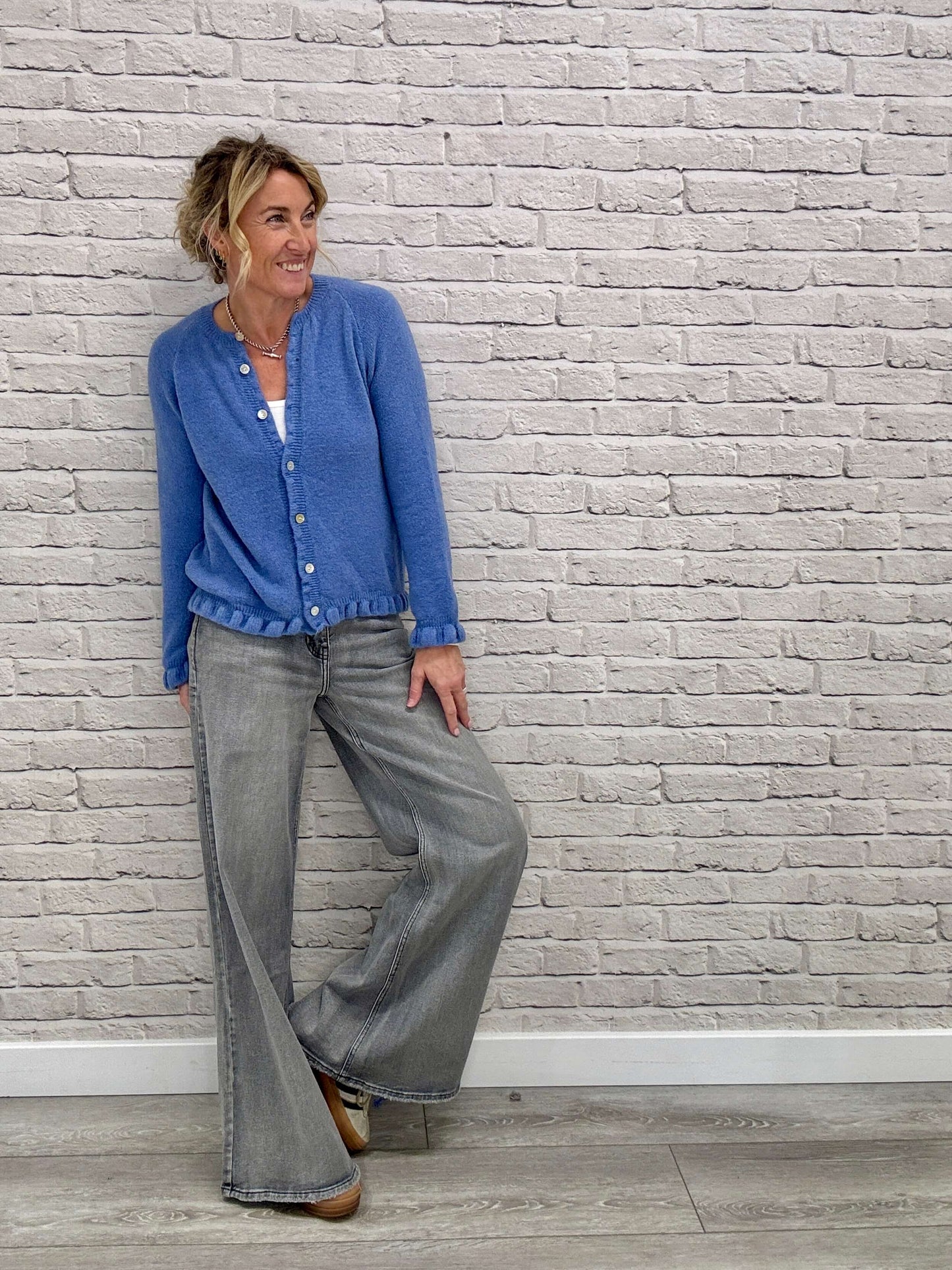 Alpaca Blend Ruffle Trim Jumper | Bluebell