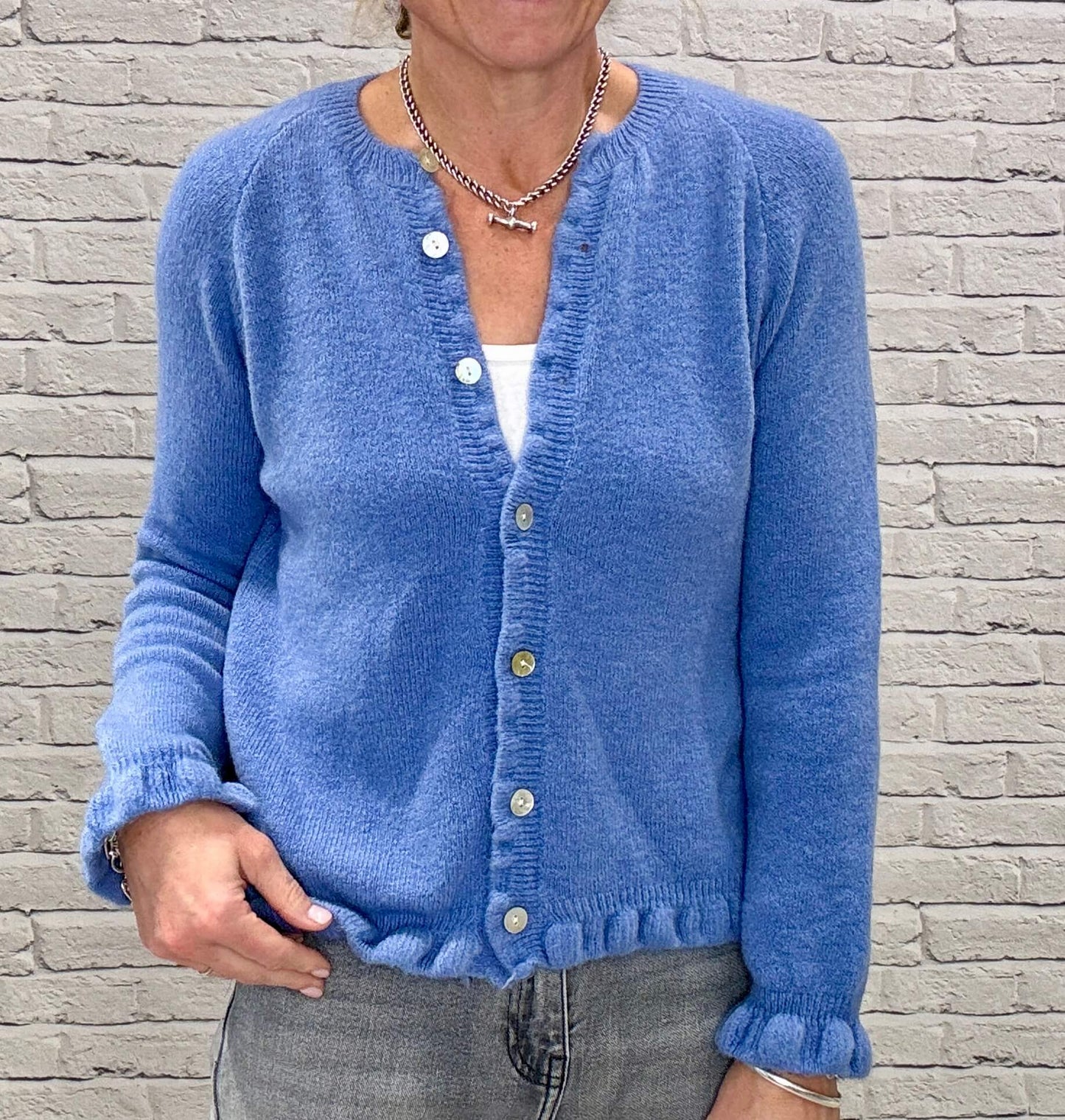 Alpaca Blend Ruffle Trim Jumper | Bluebell