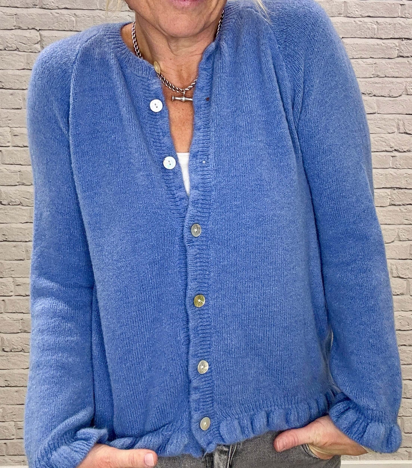 Alpaca Blend Ruffle Trim Jumper | Bluebell