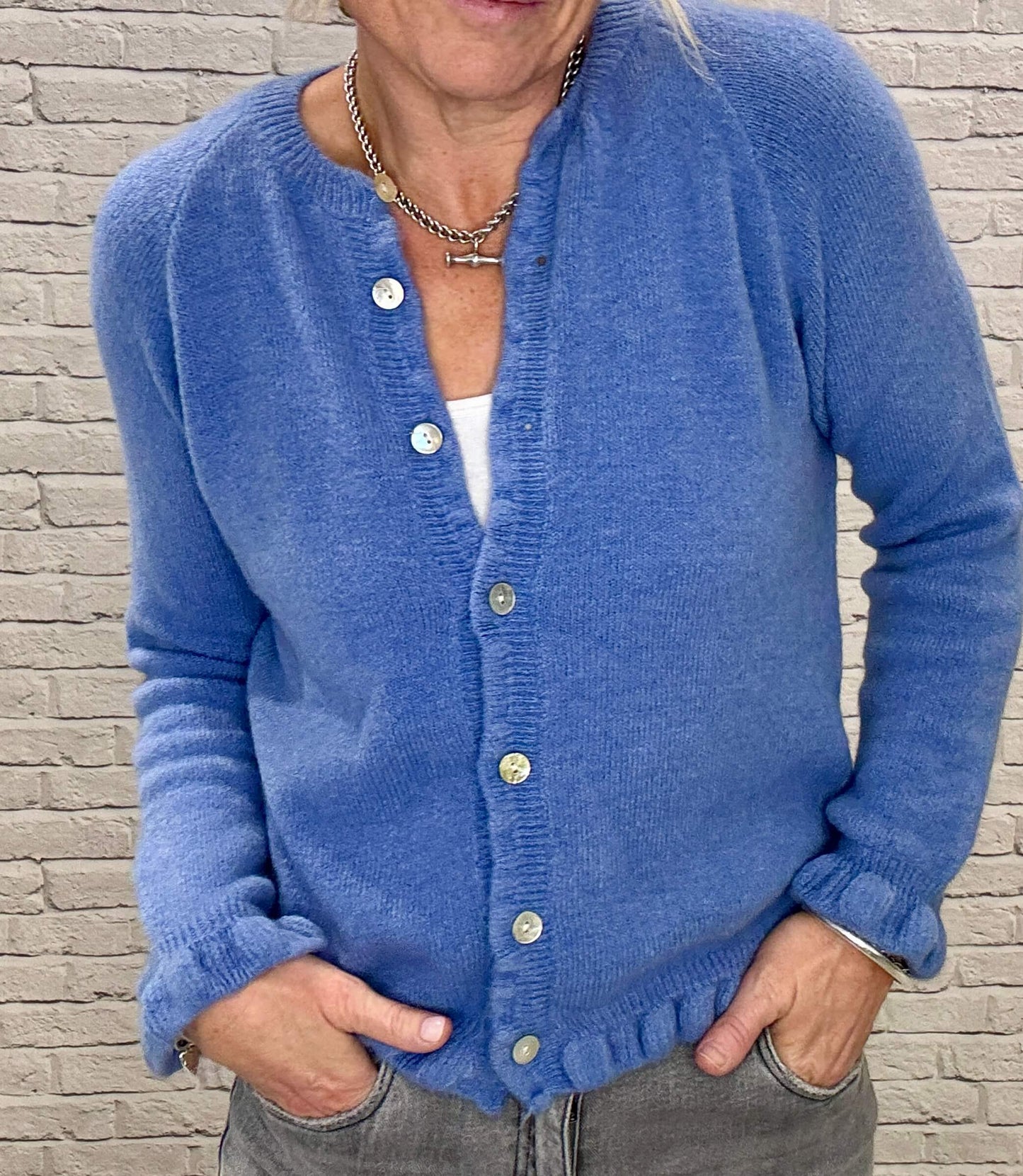 Alpaca Blend Ruffle Trim Jumper | Bluebell