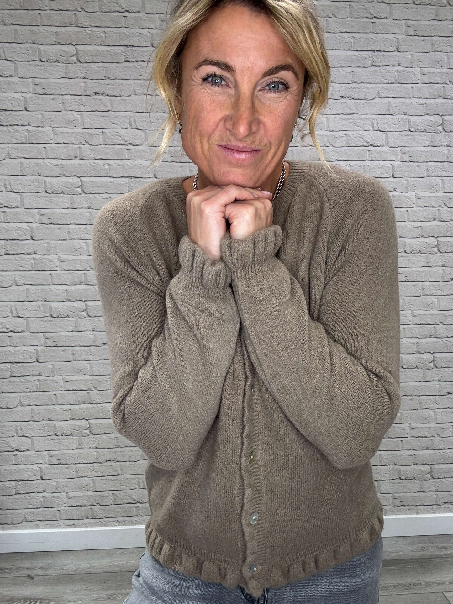 Alpaca Blend Ruffle Trim Jumper | Latte