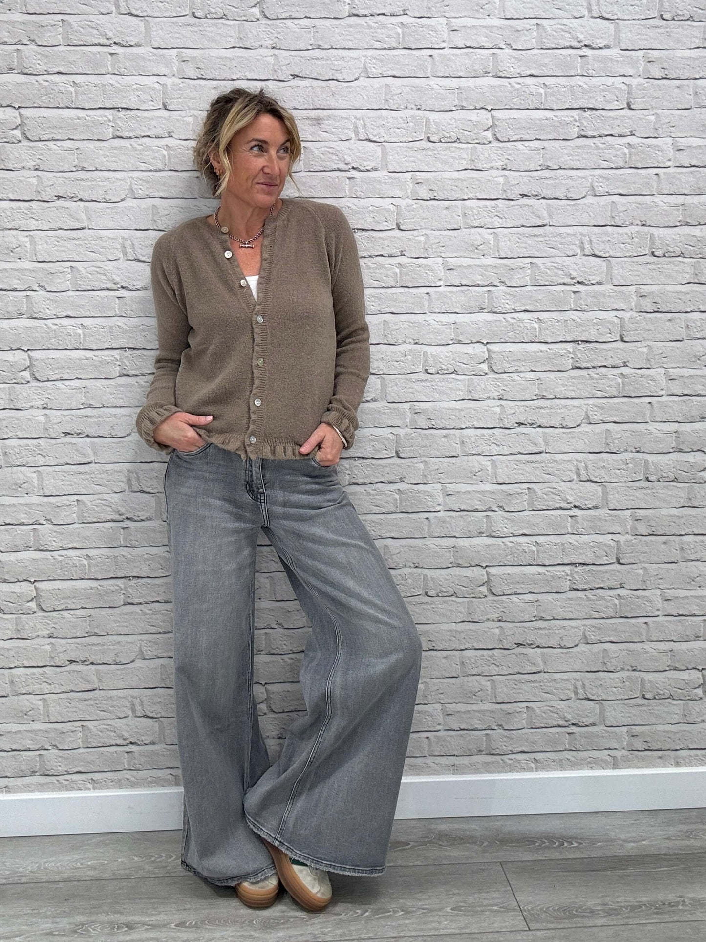 Alpaca Blend Ruffle Trim Jumper | Latte