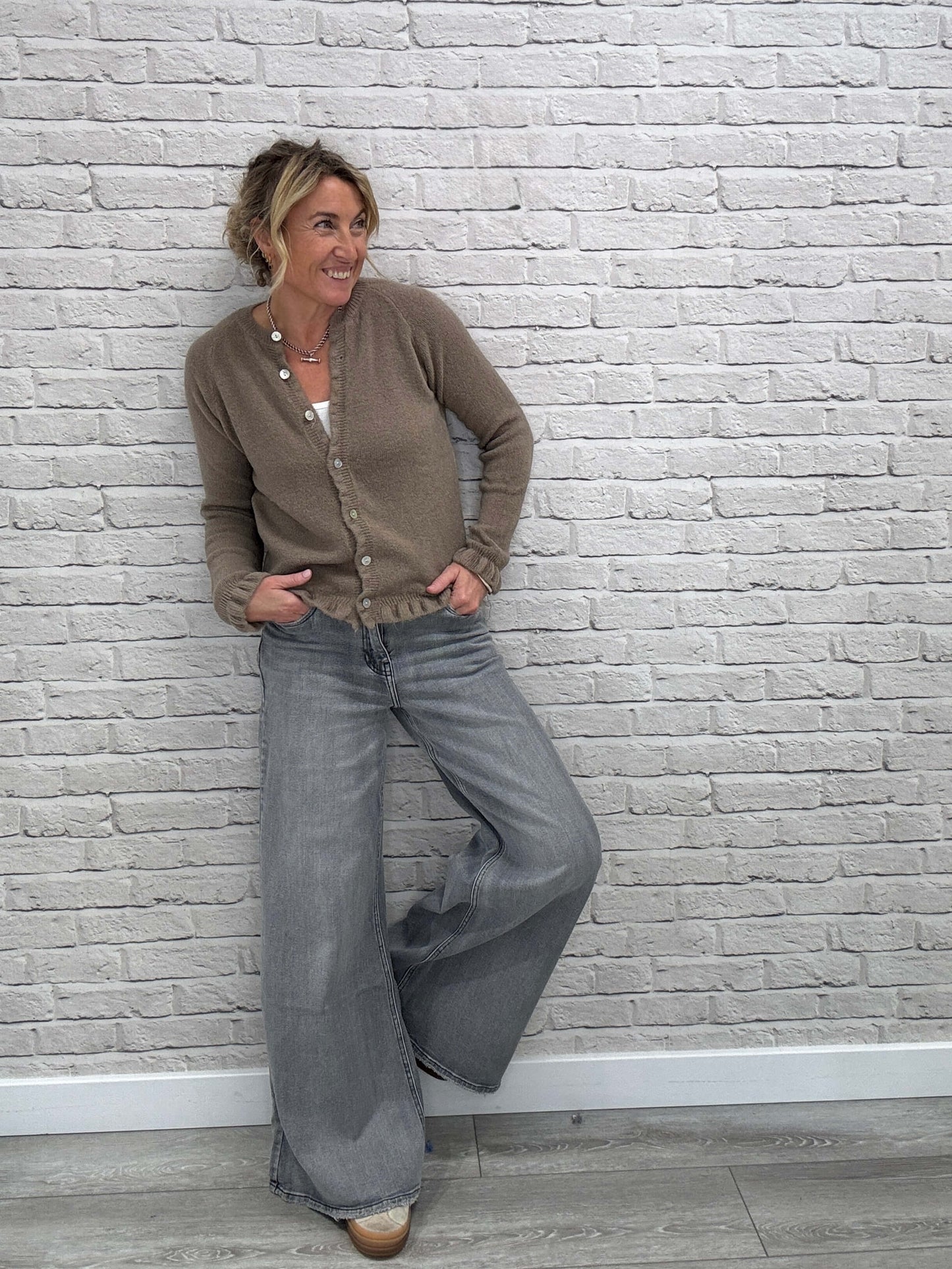 Alpaca Blend Ruffle Trim Jumper | Latte