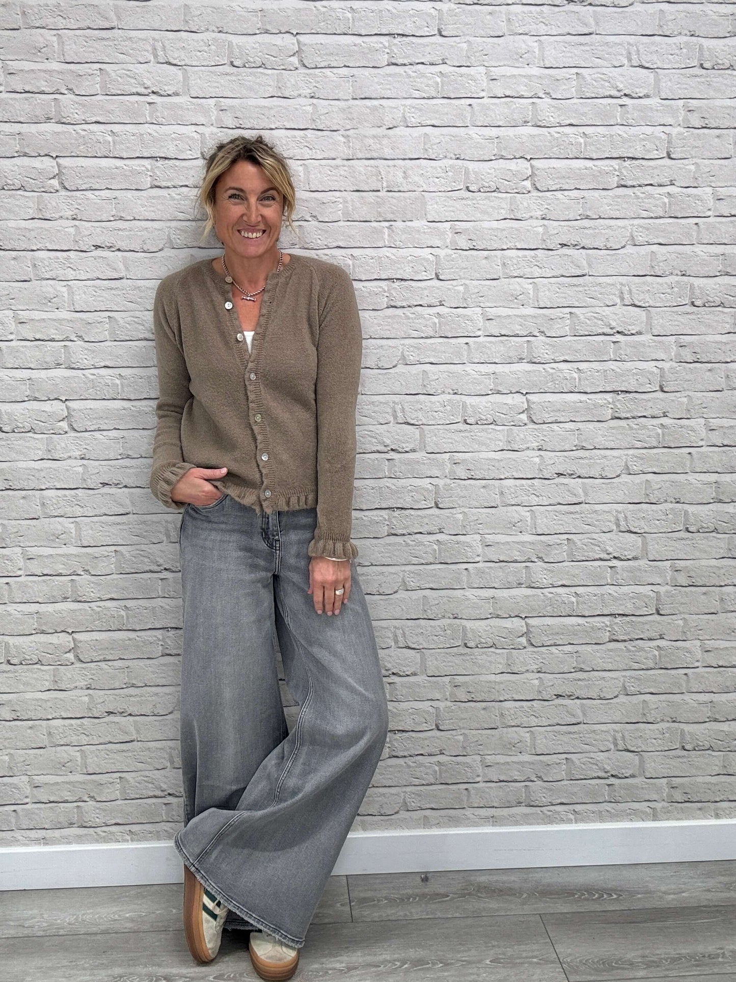 Alpaca Blend Ruffle Trim Jumper | Latte