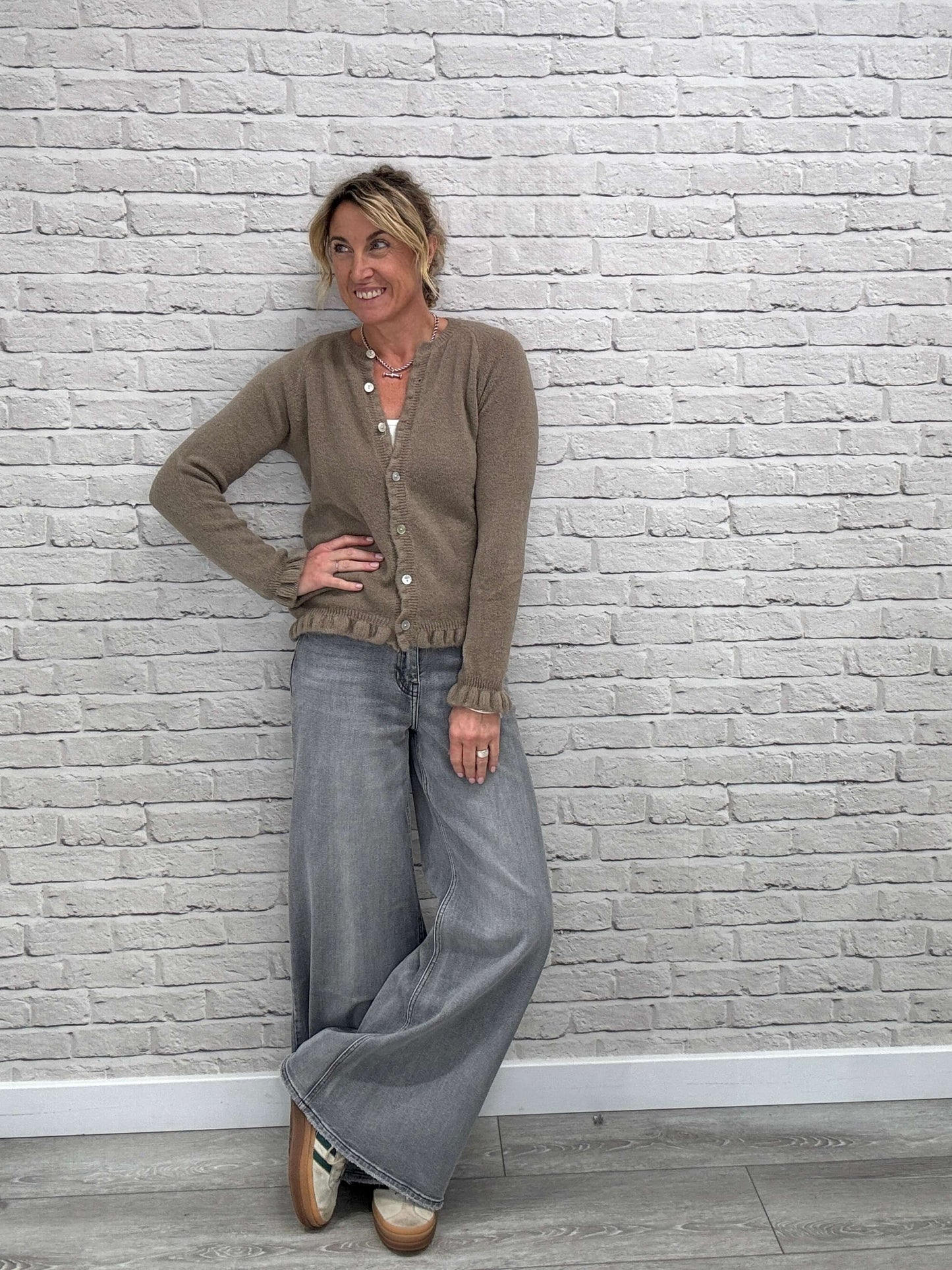 Alpaca Blend Ruffle Trim Jumper | Latte