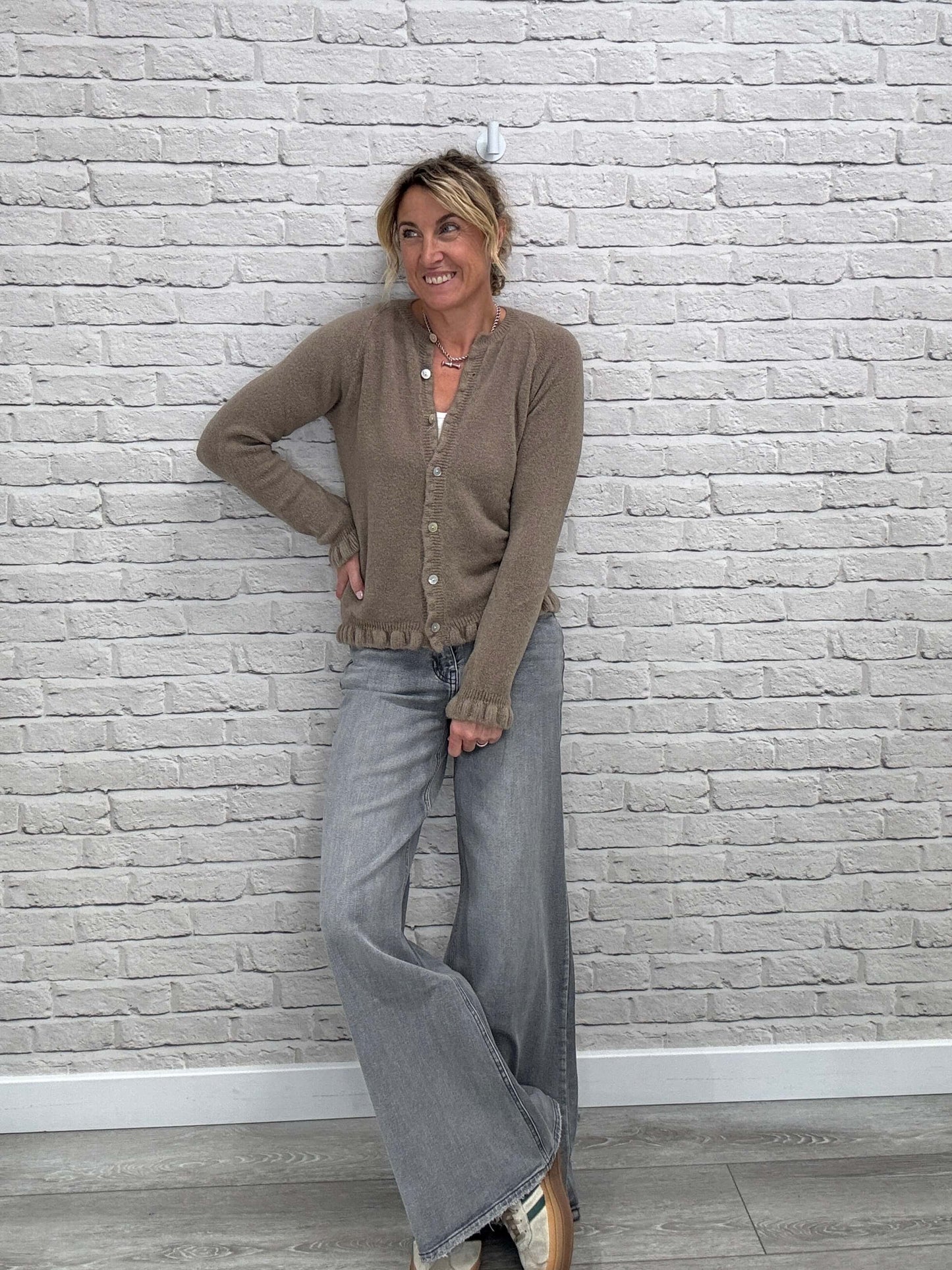 Alpaca Blend Ruffle Trim Jumper | Latte