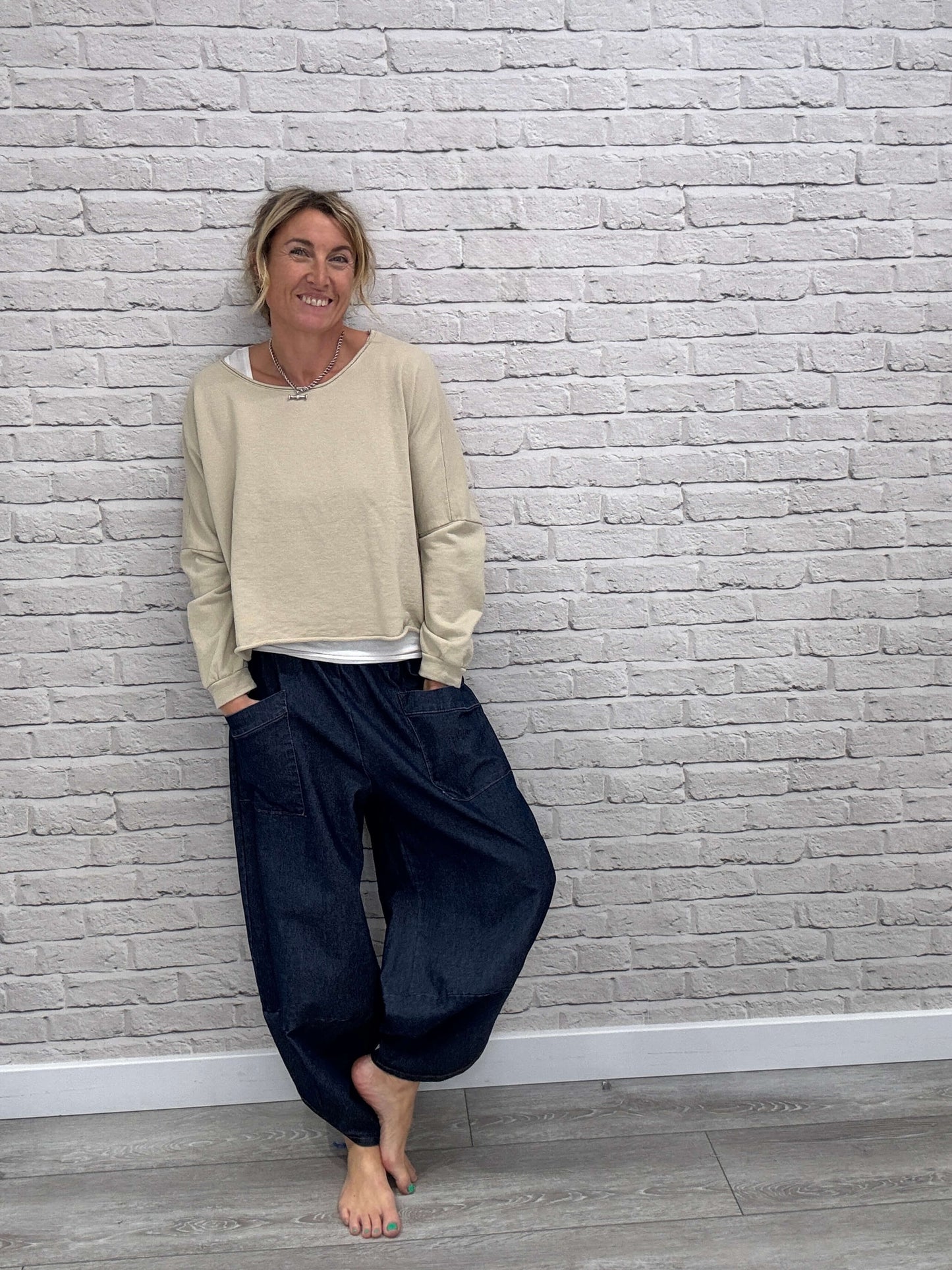 Denim Front Pocket Cocoon Pants