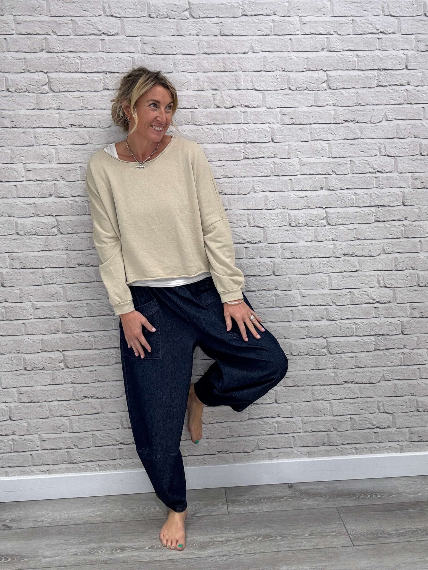 Denim Front Pocket Cocoon Pants