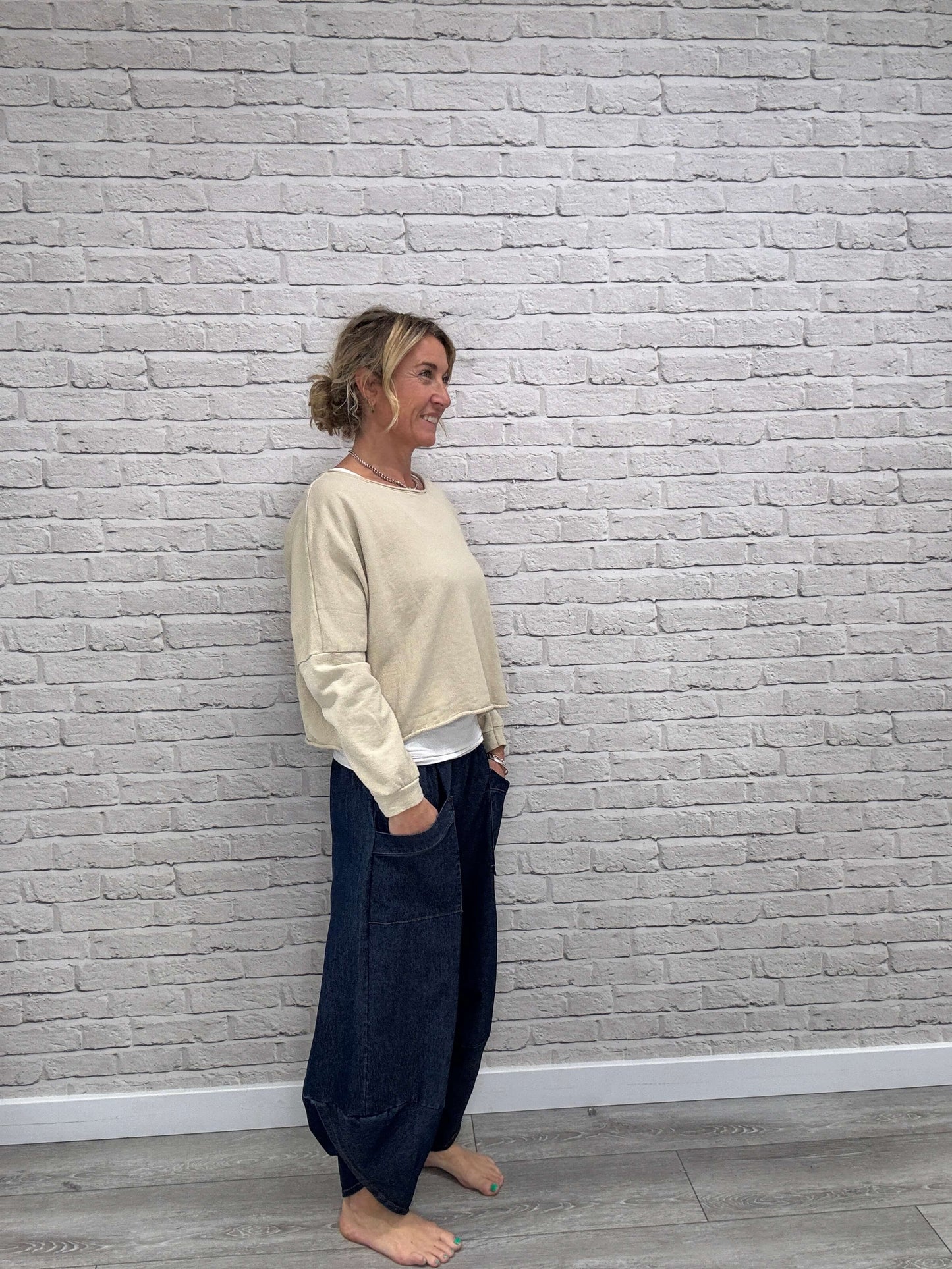 Denim Front Pocket Cocoon Pants