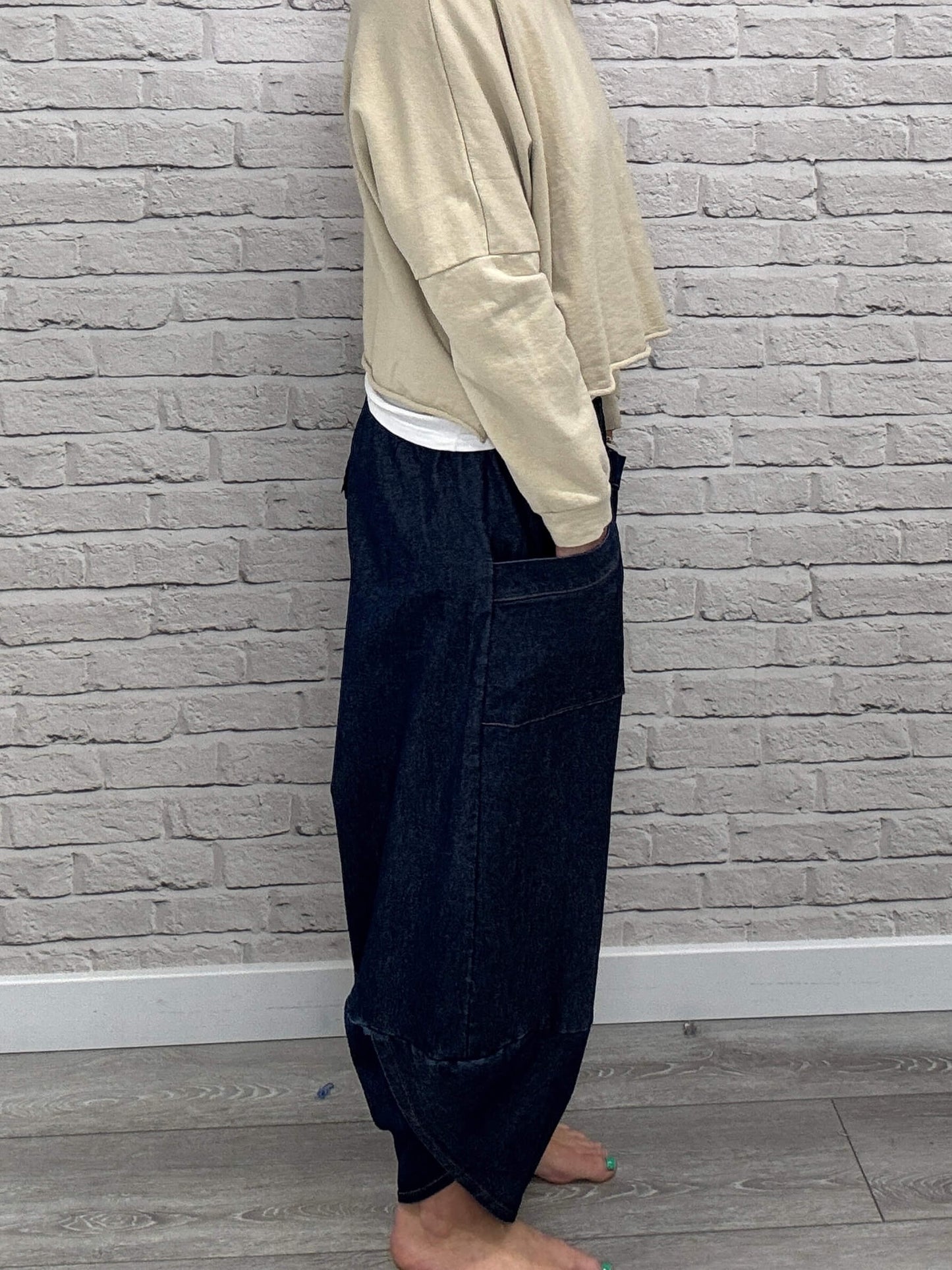 Denim Front Pocket Cocoon Pants