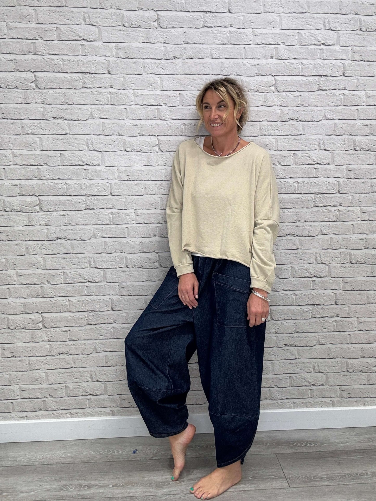 Denim Front Pocket Cocoon Pants
