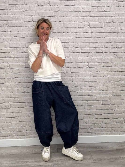 Denim Front Pocket Cocoon Pants
