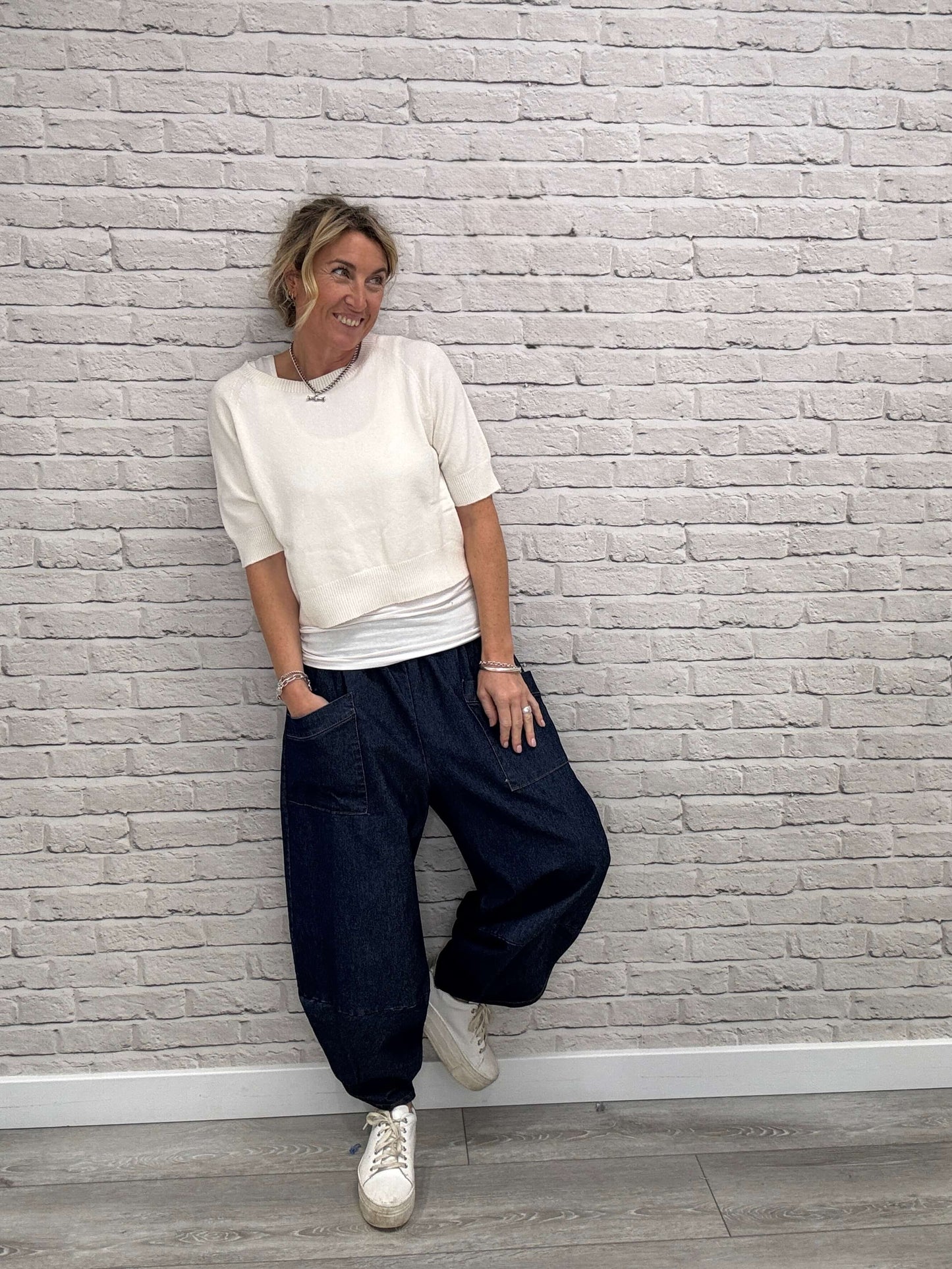 Denim Front Pocket Cocoon Pants