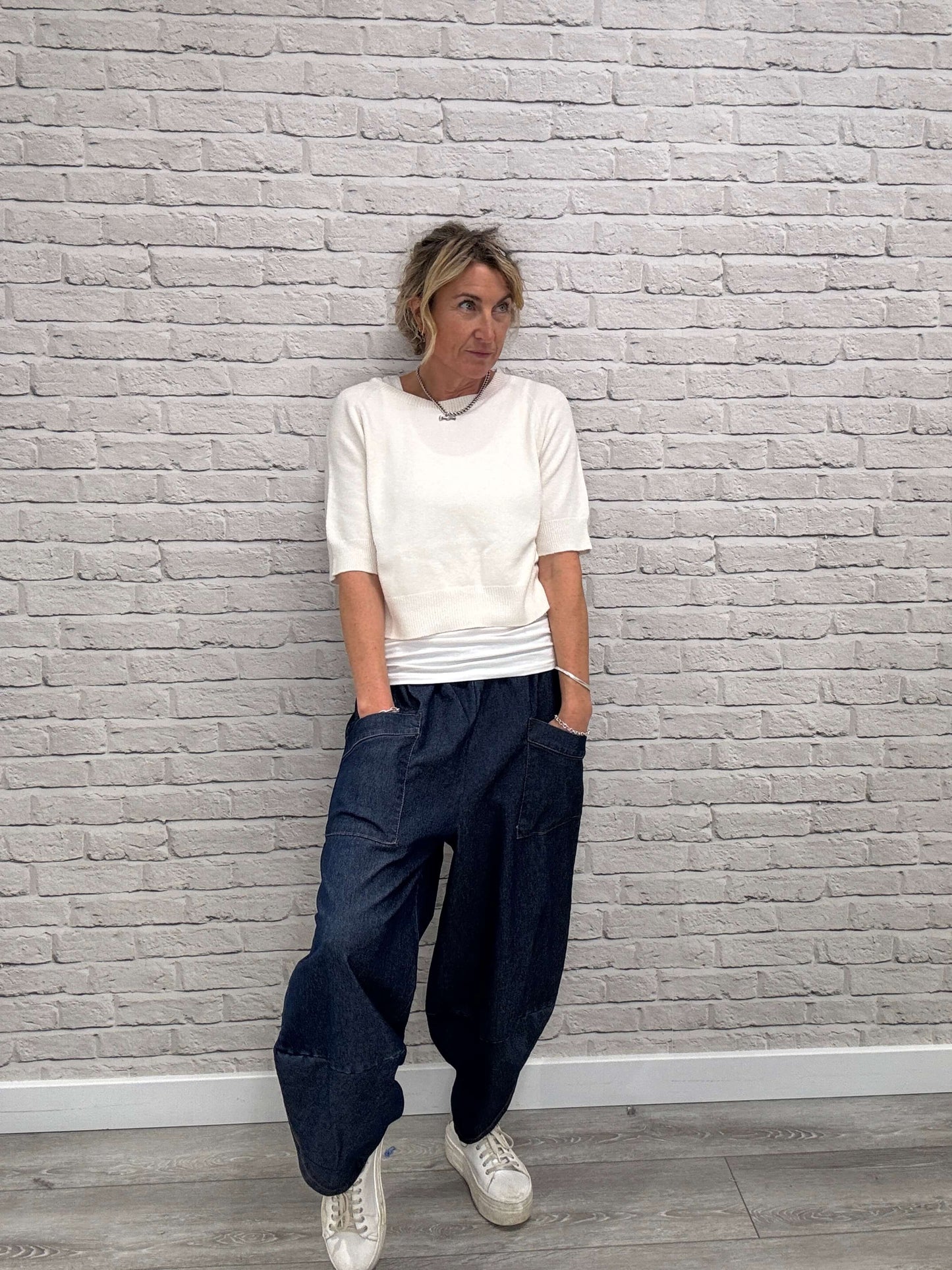 Denim Front Pocket Cocoon Pants