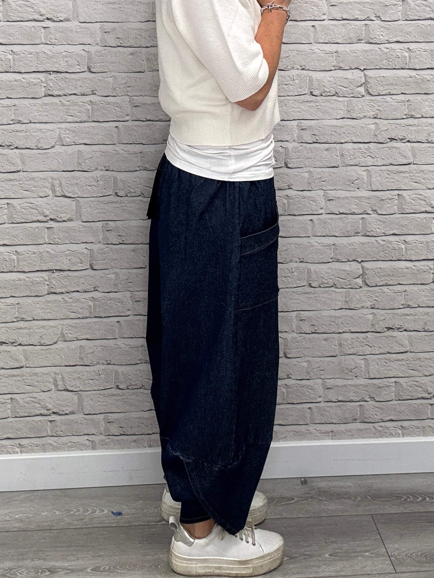 Denim Front Pocket Cocoon Pants
