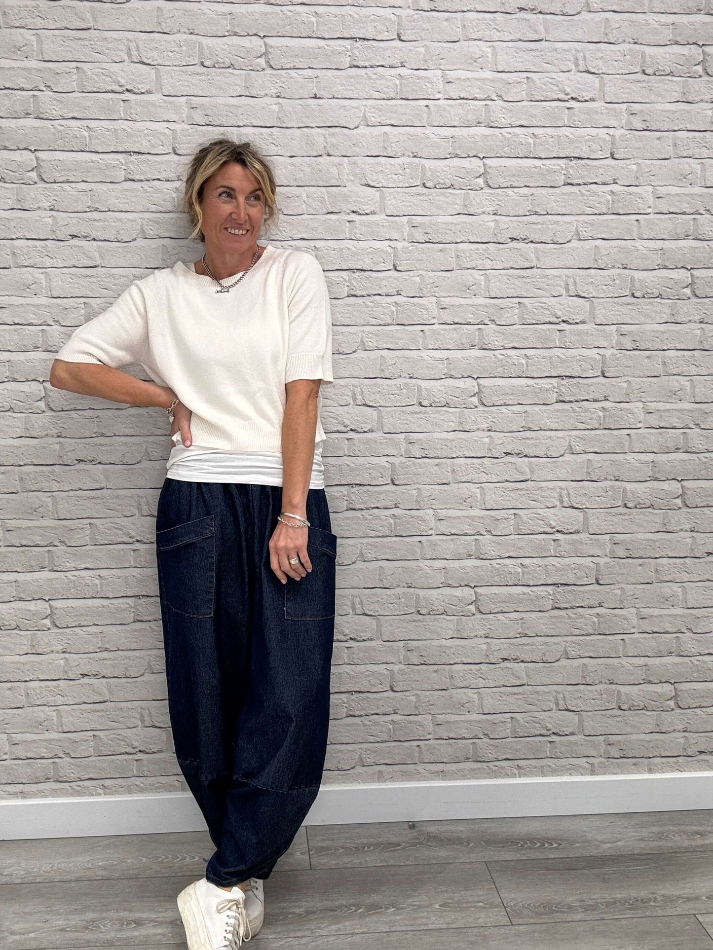 Denim Front Pocket Cocoon Pants
