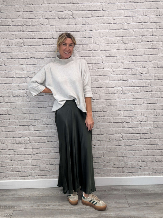 Orla Satin Slip Skirt | Khaki