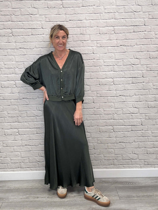 Orla Satin Top | Khaki