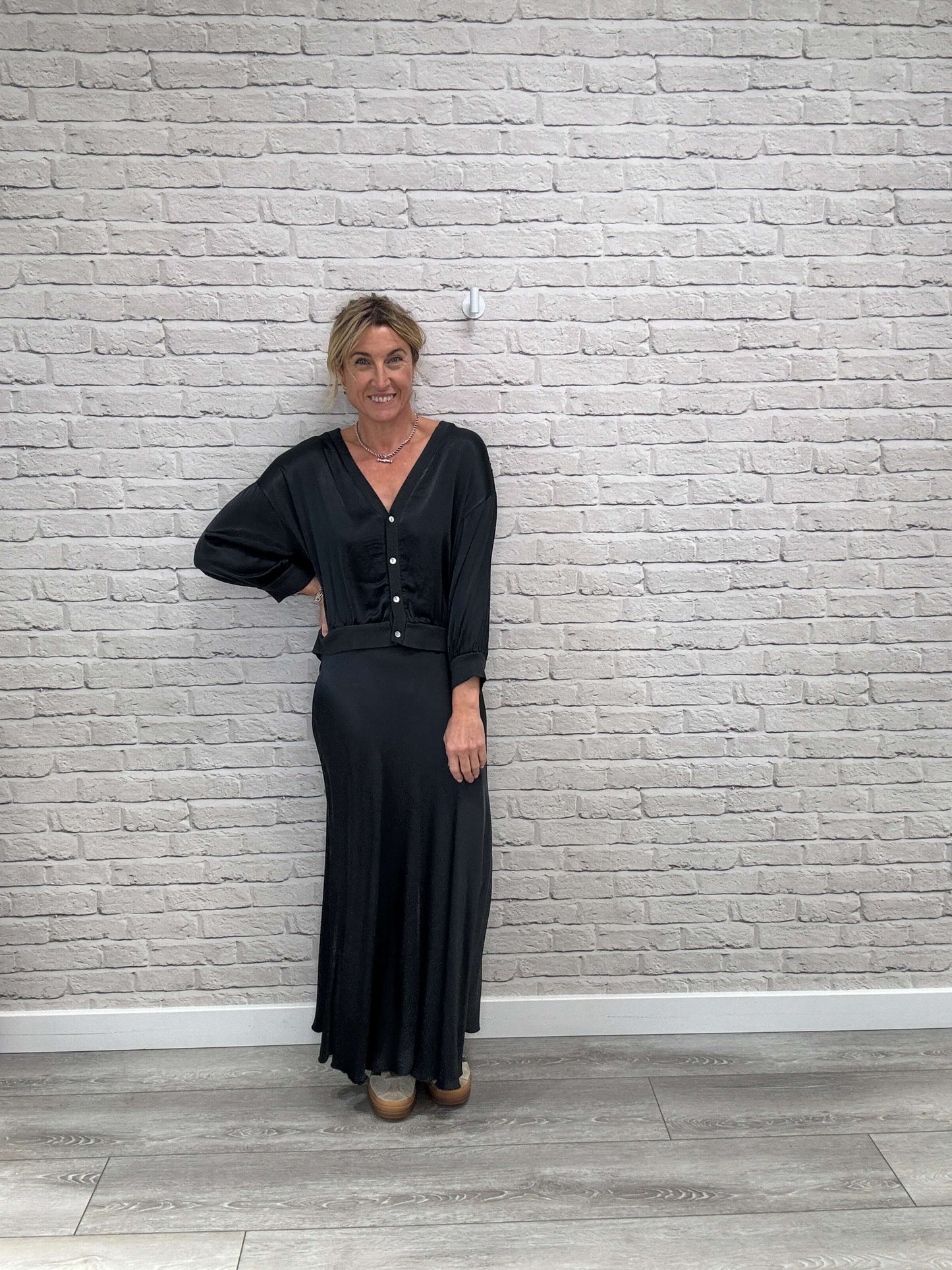 Orla Satin Top | Charcoal