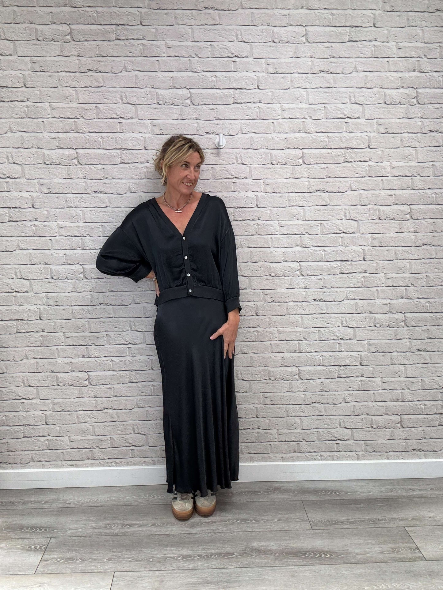 Orla Satin Top | Charcoal