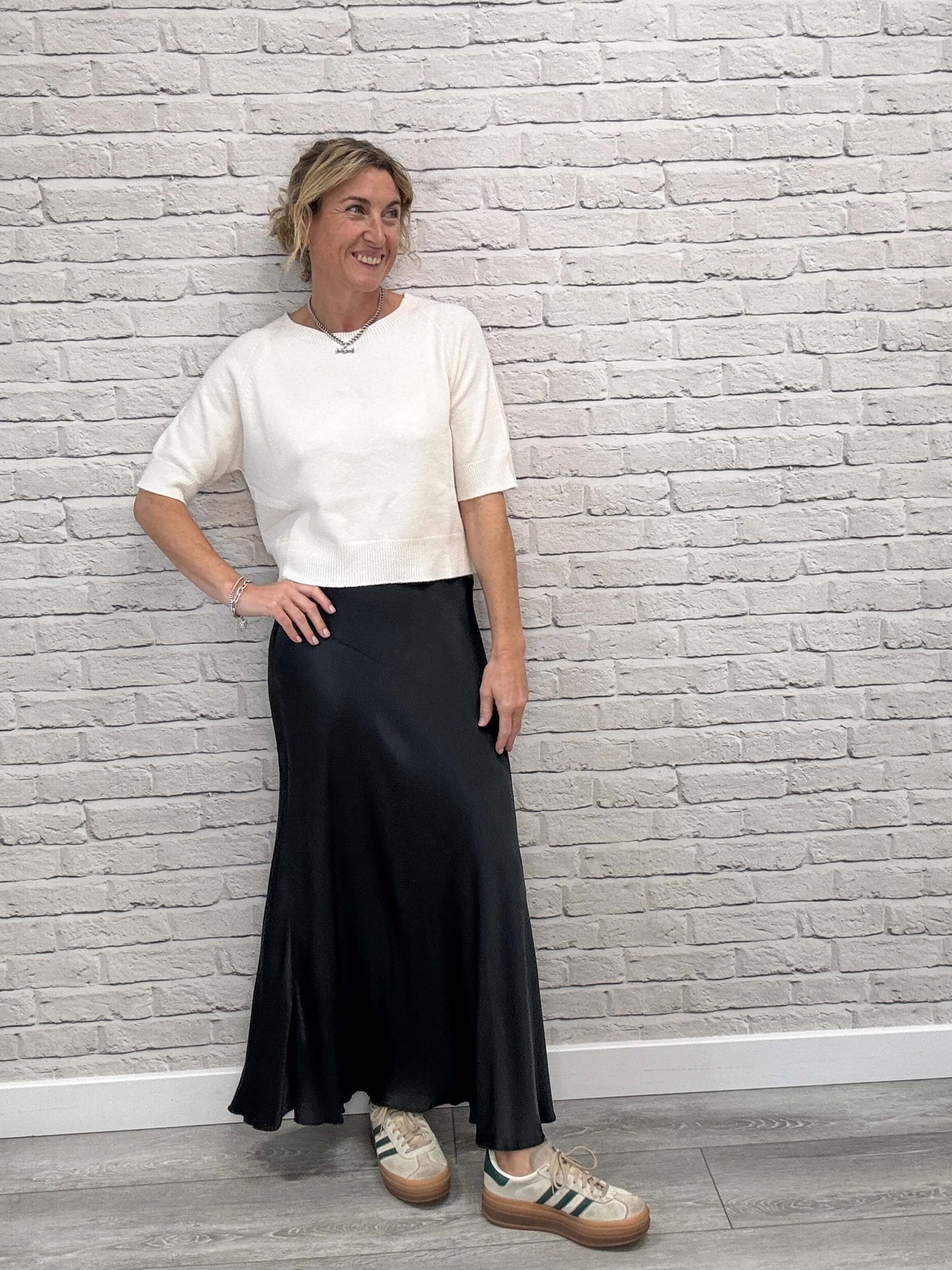 Orla Satin Slip Skirt | Charcoal